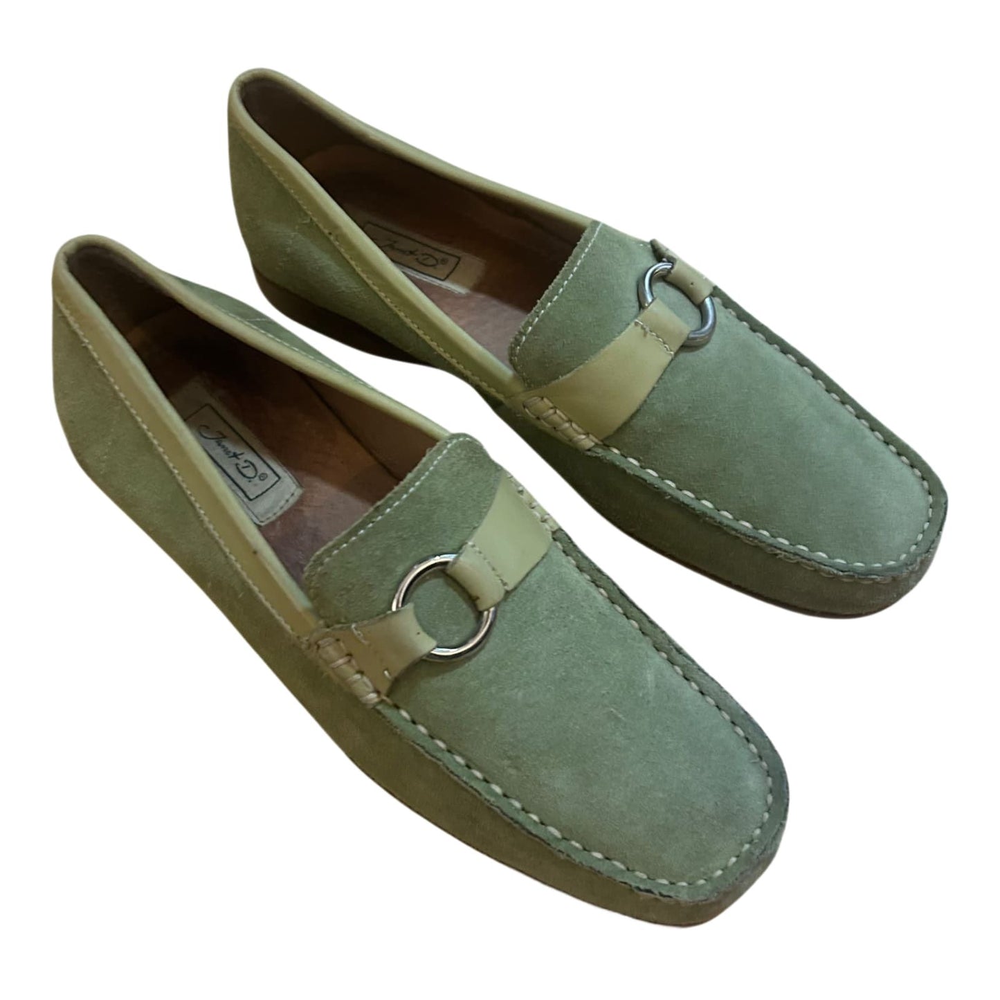 Janet D Damen Halbschuhe Leder Wildleder Grün Gr 39 Komfort Slipper Elegant