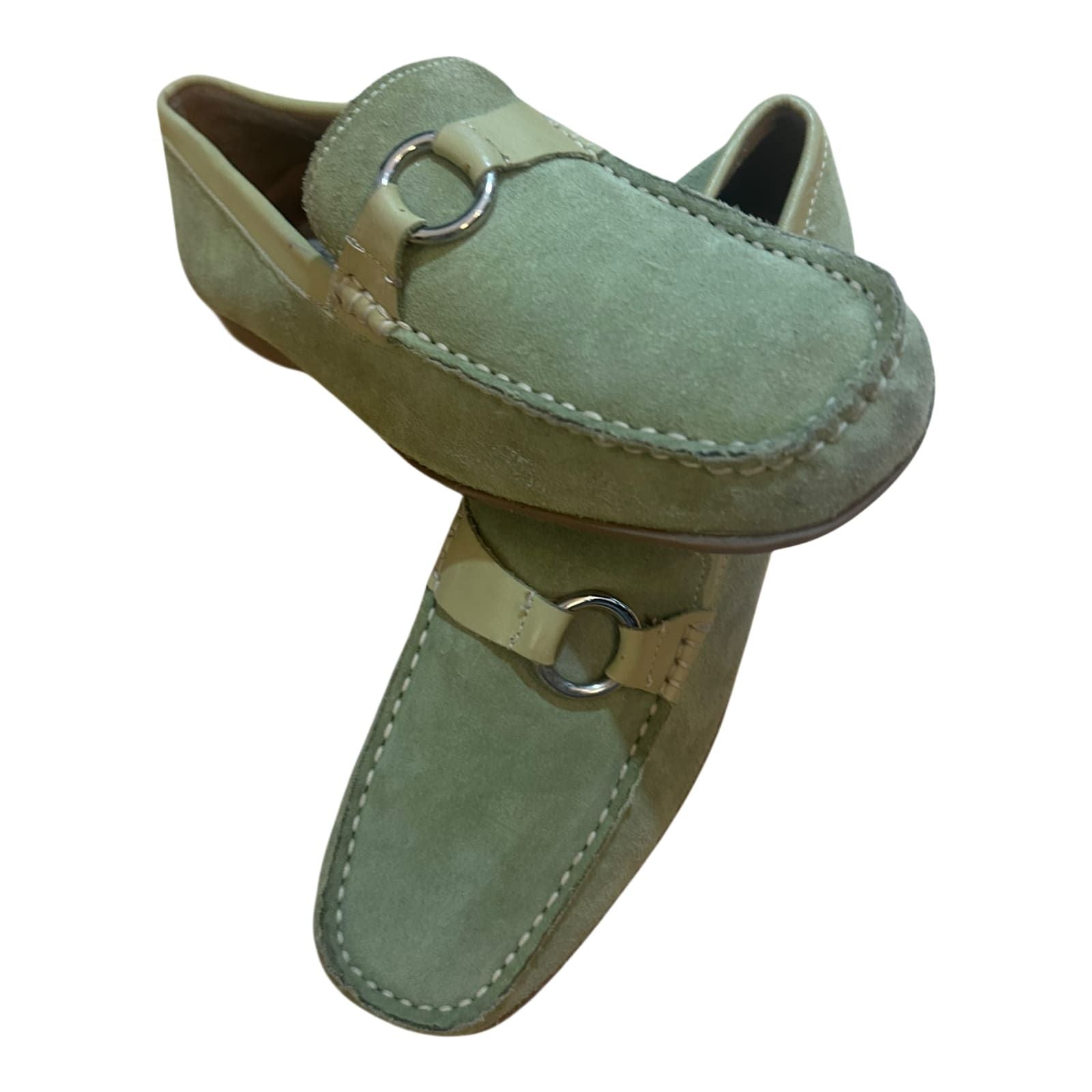Janet D Damen Halbschuhe Leder Wildleder Grün Gr 39 Komfort Slipper Elegant