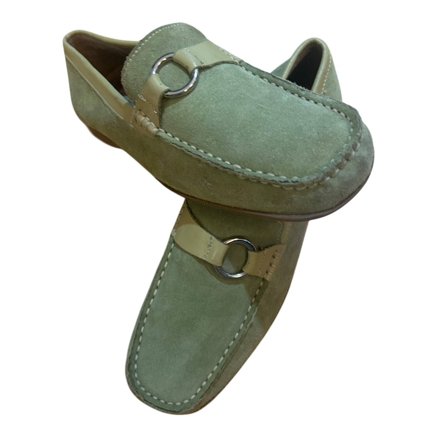 Janet D Damen Halbschuhe Leder Wildleder Grün Gr 39 Komfort Slipper Elegant