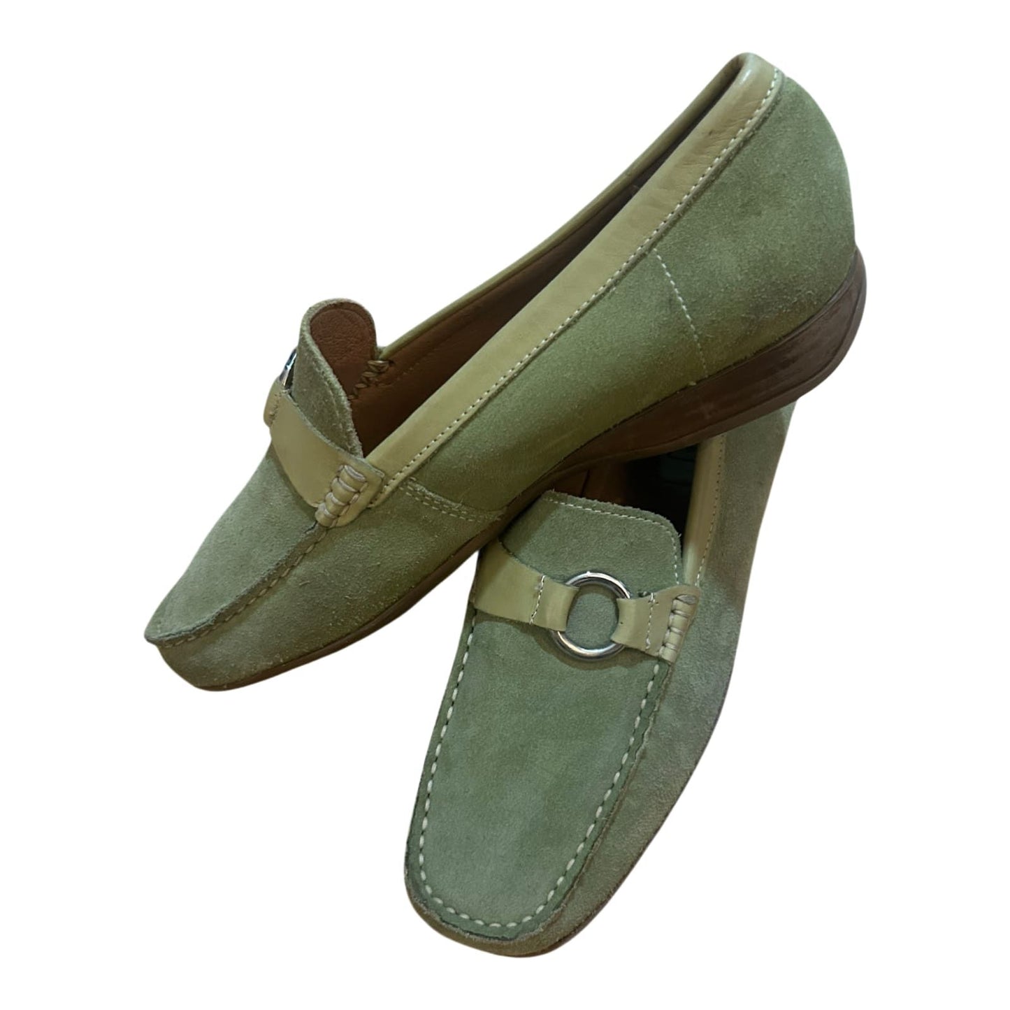 Janet D Damen Halbschuhe Leder Wildleder Grün Gr 39 Komfort Slipper Elegant