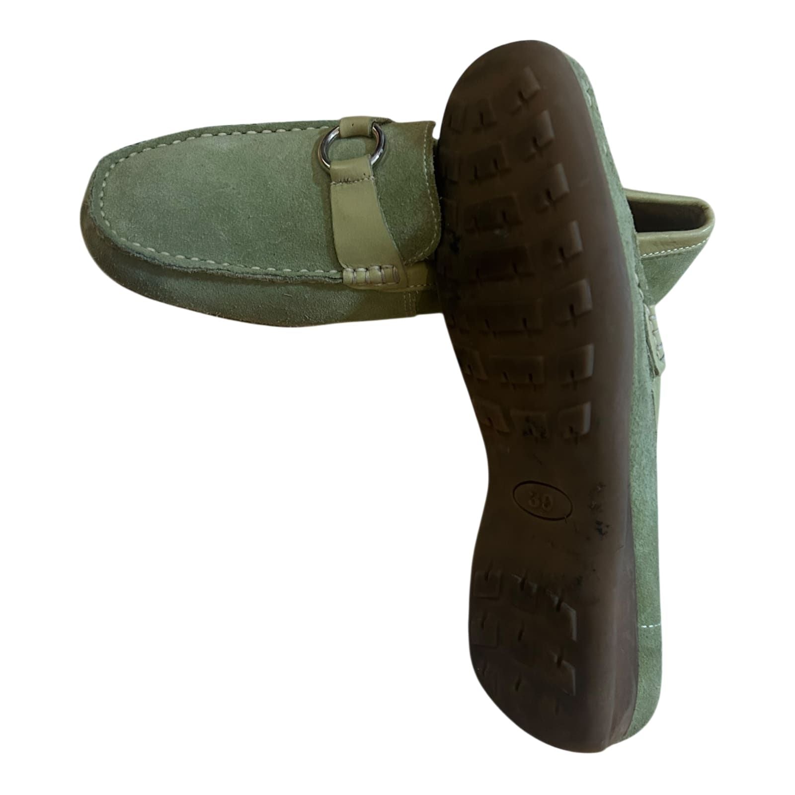 Janet D Damen Halbschuhe Leder Wildleder Grün Gr 39 Komfort Slipper Elegant