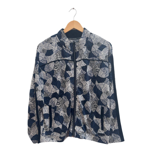 Damen Jacke Gr 40 Blau Weiß Muster SQUESTO Baumwolle Stretch Freizeit Modern