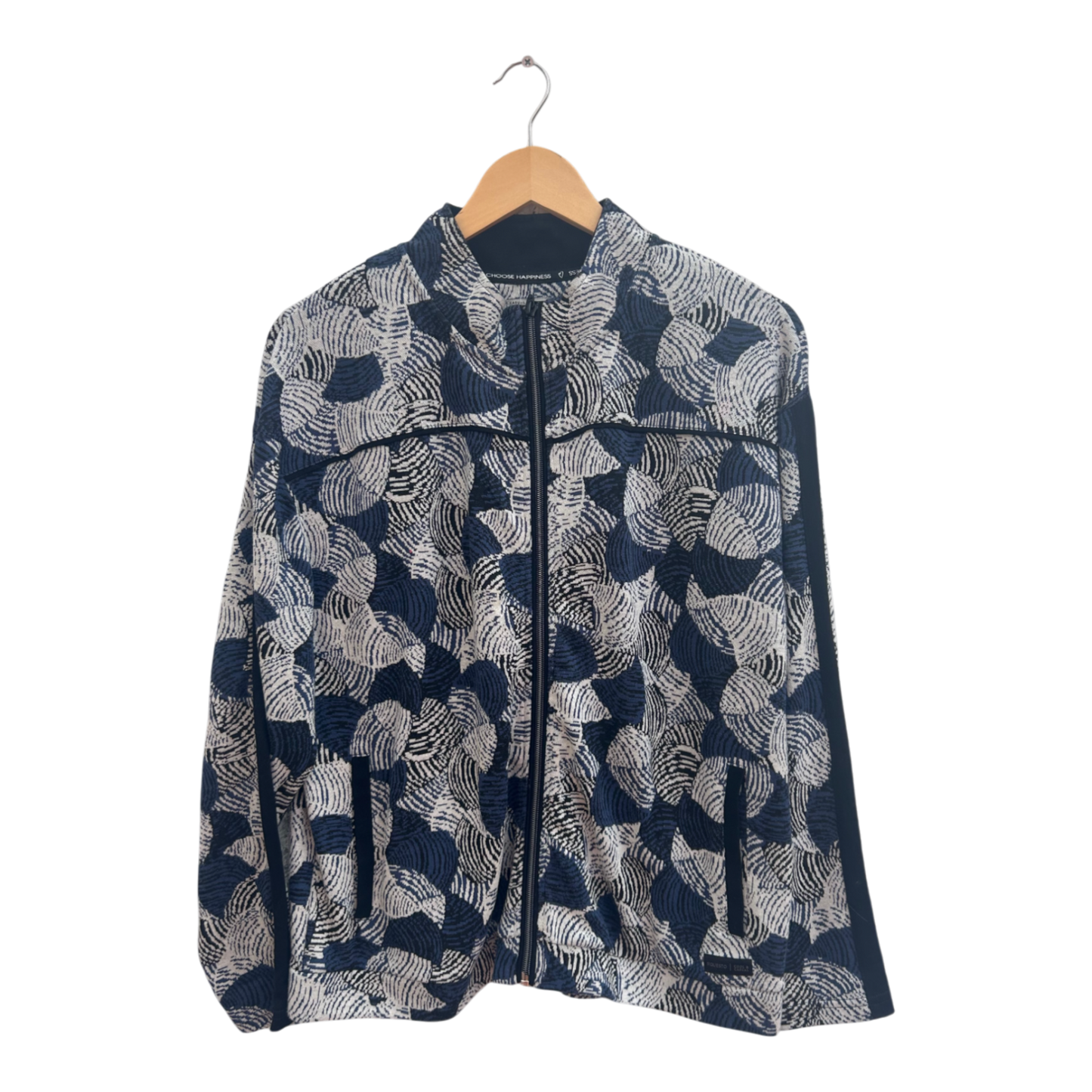 Damen Jacke Gr 40 Blau Weiß Muster SQUESTO Baumwolle Stretch Freizeit Modern