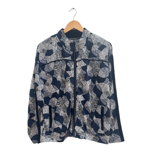 Damen Jacke Gr 40 Blau Weiß Muster SQUESTO Baumwolle Stretch Freizeit Modern