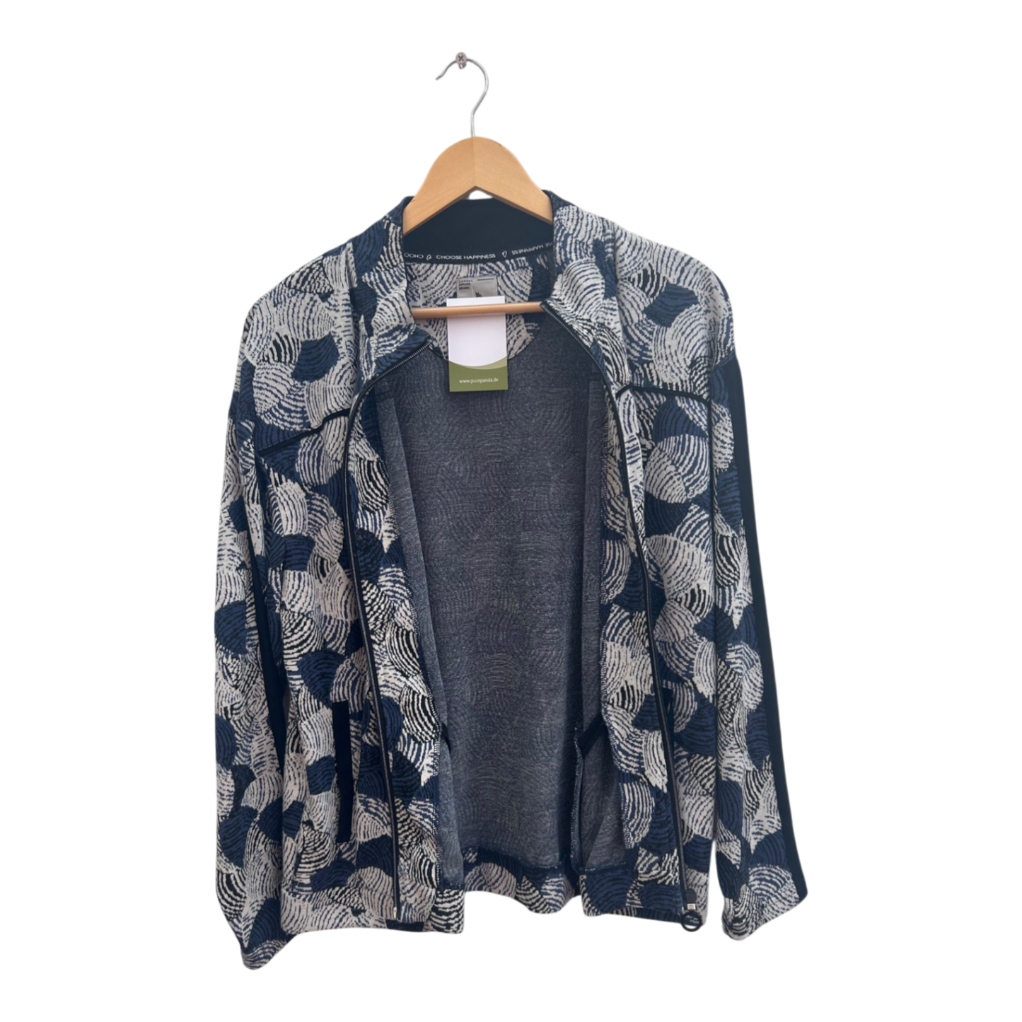 Damen Jacke Gr 40 Blau Weiß Muster SQUESTO Baumwolle Stretch Freizeit Modern