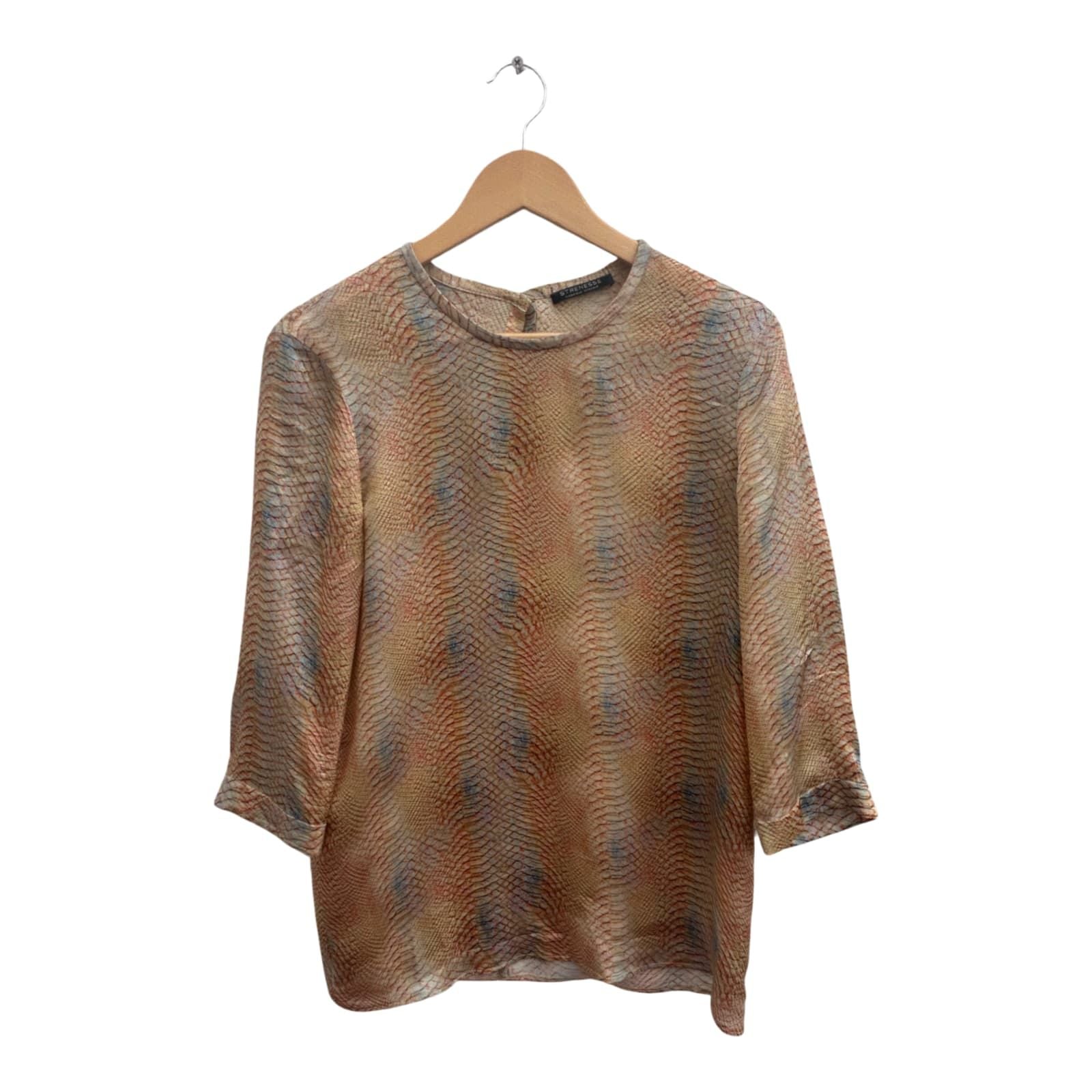 Strenesse Damen Bluse Seide Gr 38 Multicolor Schlangenmuster 3/4 Arm Elegant Chic