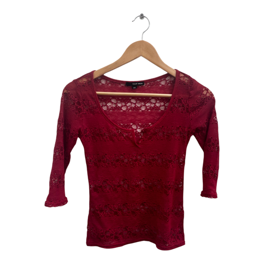 Tally Weijl Damen Shirt XXS Rot Spitze Stretch Oberteil 3 4 Arm Transparent Sexy