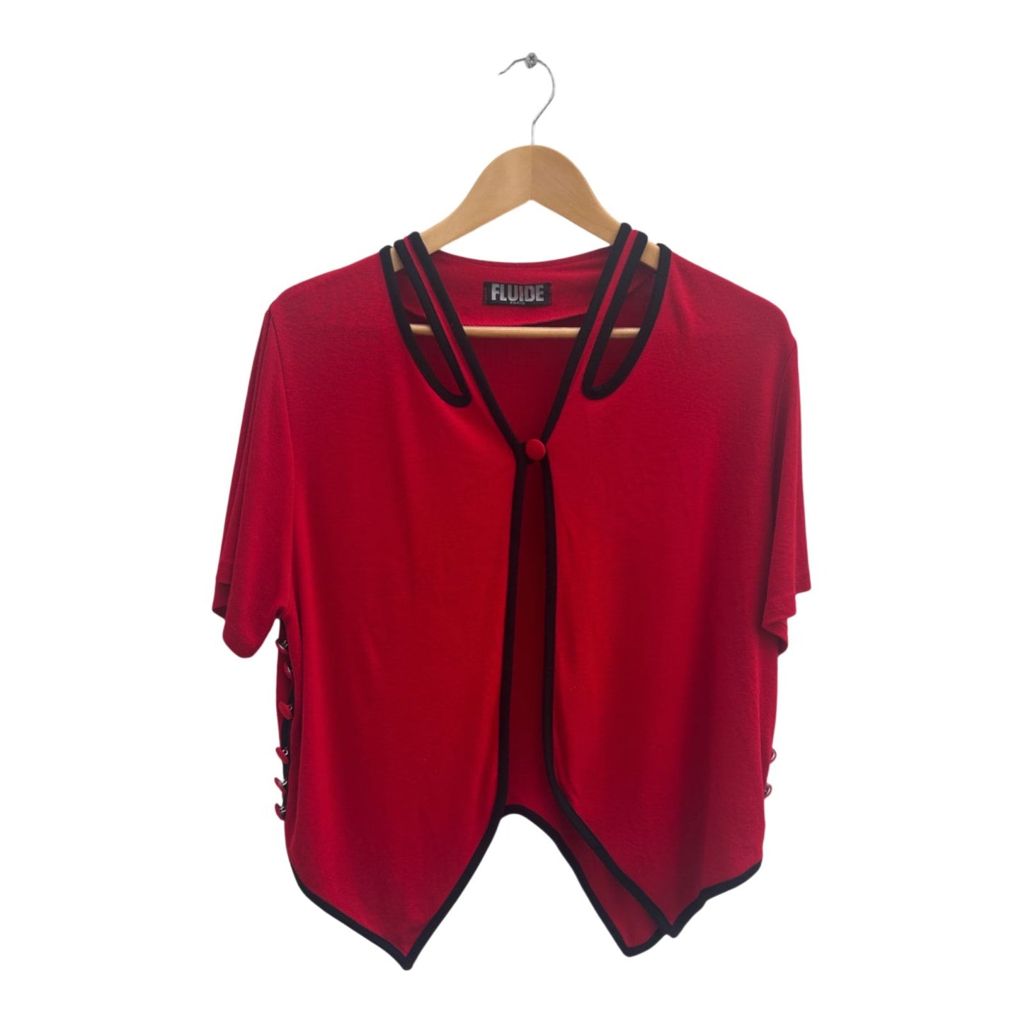 Fluide Paris Damen Bluse Shirt Rot Schwarz Gr M Vintage Oberteil Kurzarm Elegant Chic