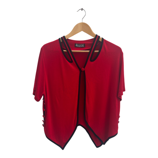 Fluide Paris Damen Bluse Shirt Rot Schwarz Gr M Vintage Oberteil Kurzarm Elegant Chic