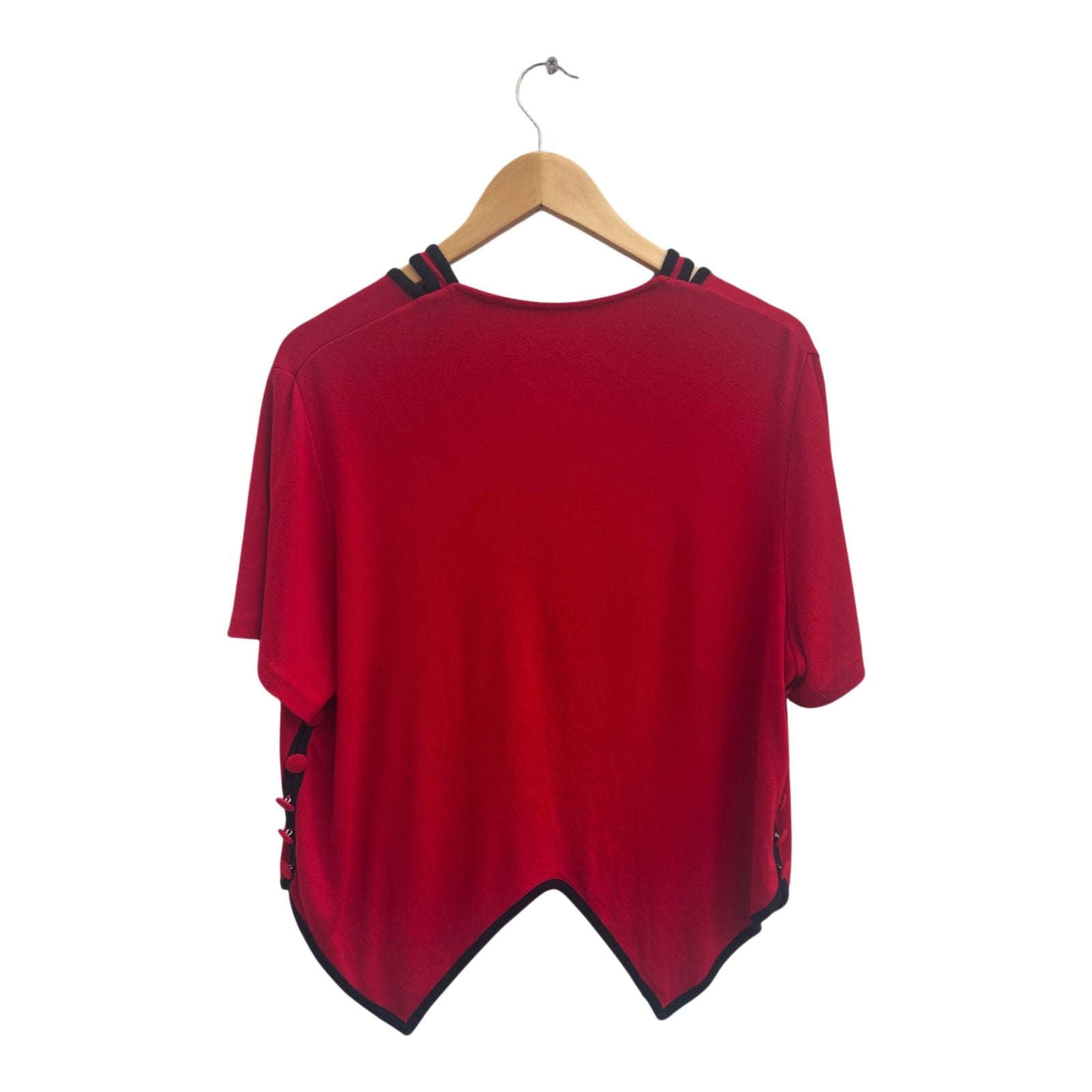 Fluide Paris Damen Bluse Shirt Rot Schwarz Gr M Vintage Oberteil Kurzarm Elegant Chic