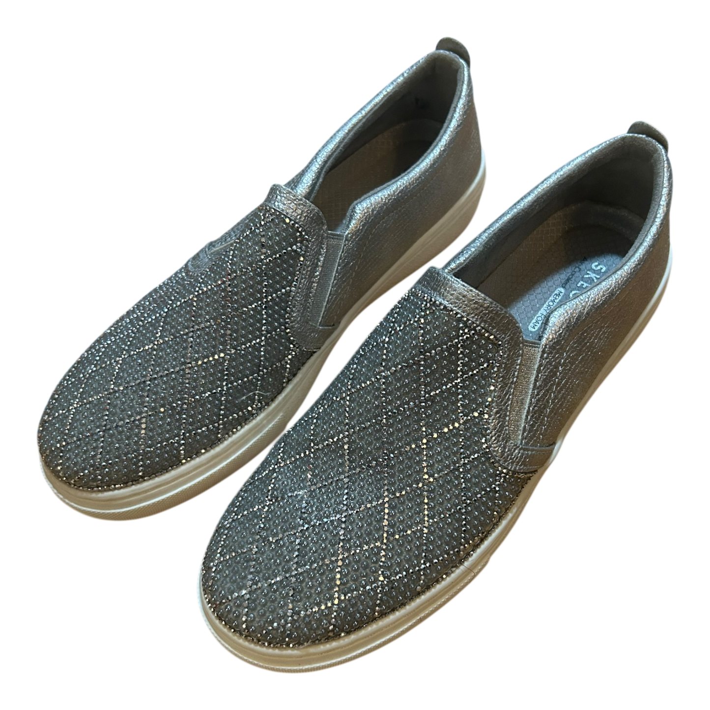 Skechers Slip On Damen Schuhe Gr 38 Grau Glitzer Strass Komfort Freizeit