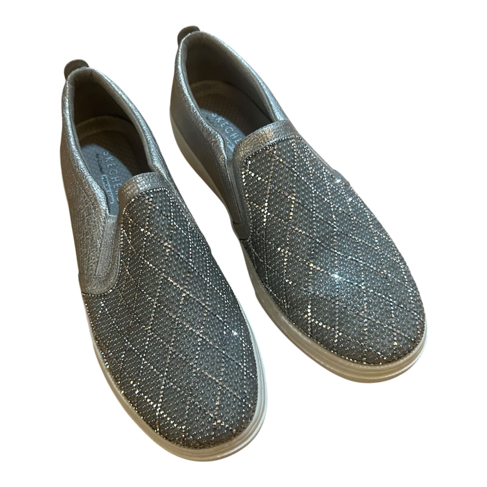 Skechers Slip On Damen Schuhe Gr 38 Grau Glitzer Strass Komfort Freizeit