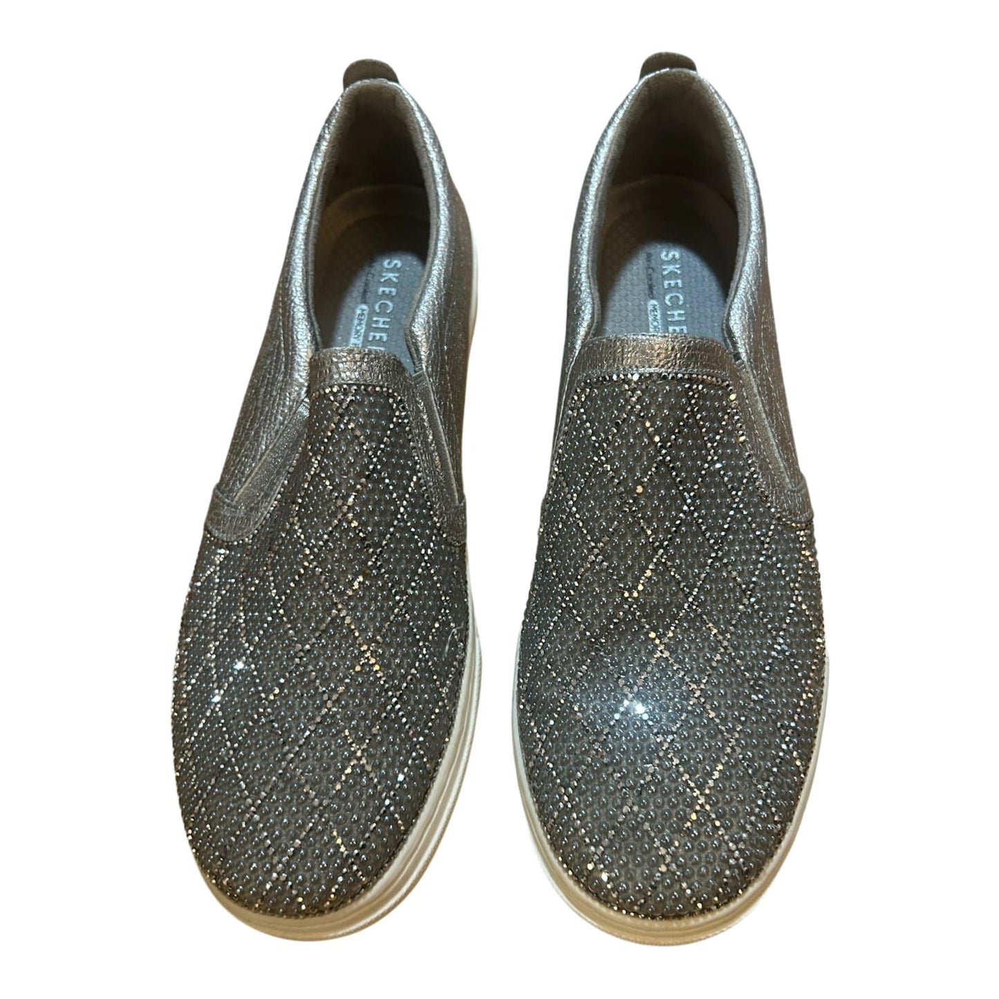 Skechers Slip On Damen Schuhe Gr 38 Grau Glitzer Strass Komfort Freizeit