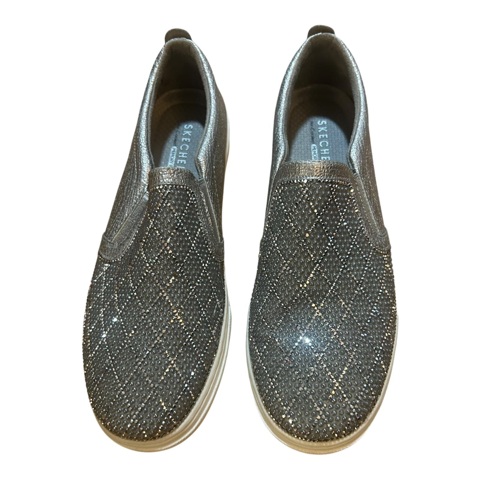 Skechers Slip On Damen Schuhe Gr 38 Grau Glitzer Strass Komfort Freizeit