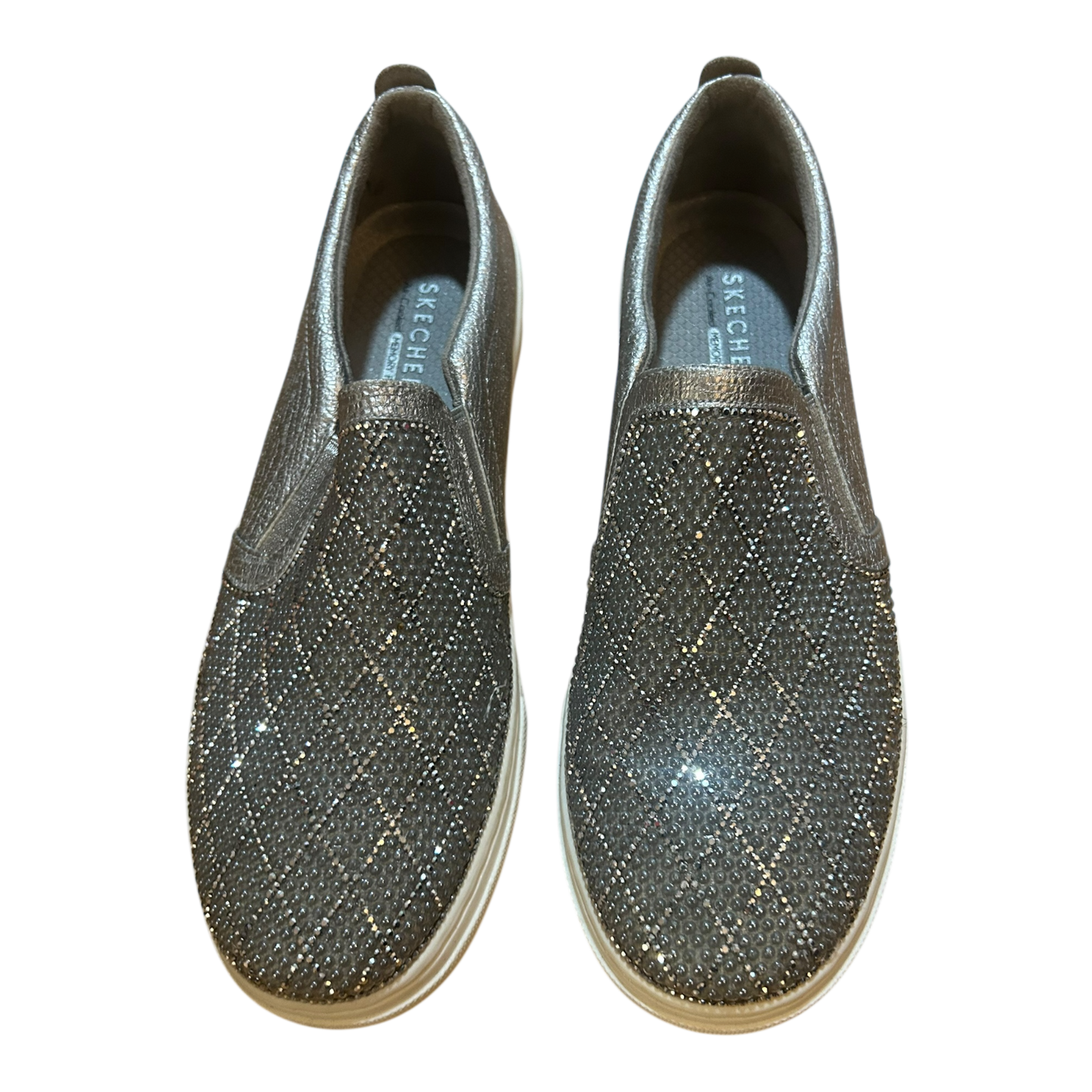 Skechers Slip On Damen Schuhe Gr 38 Grau Glitzer Strass Komfort Freizeit