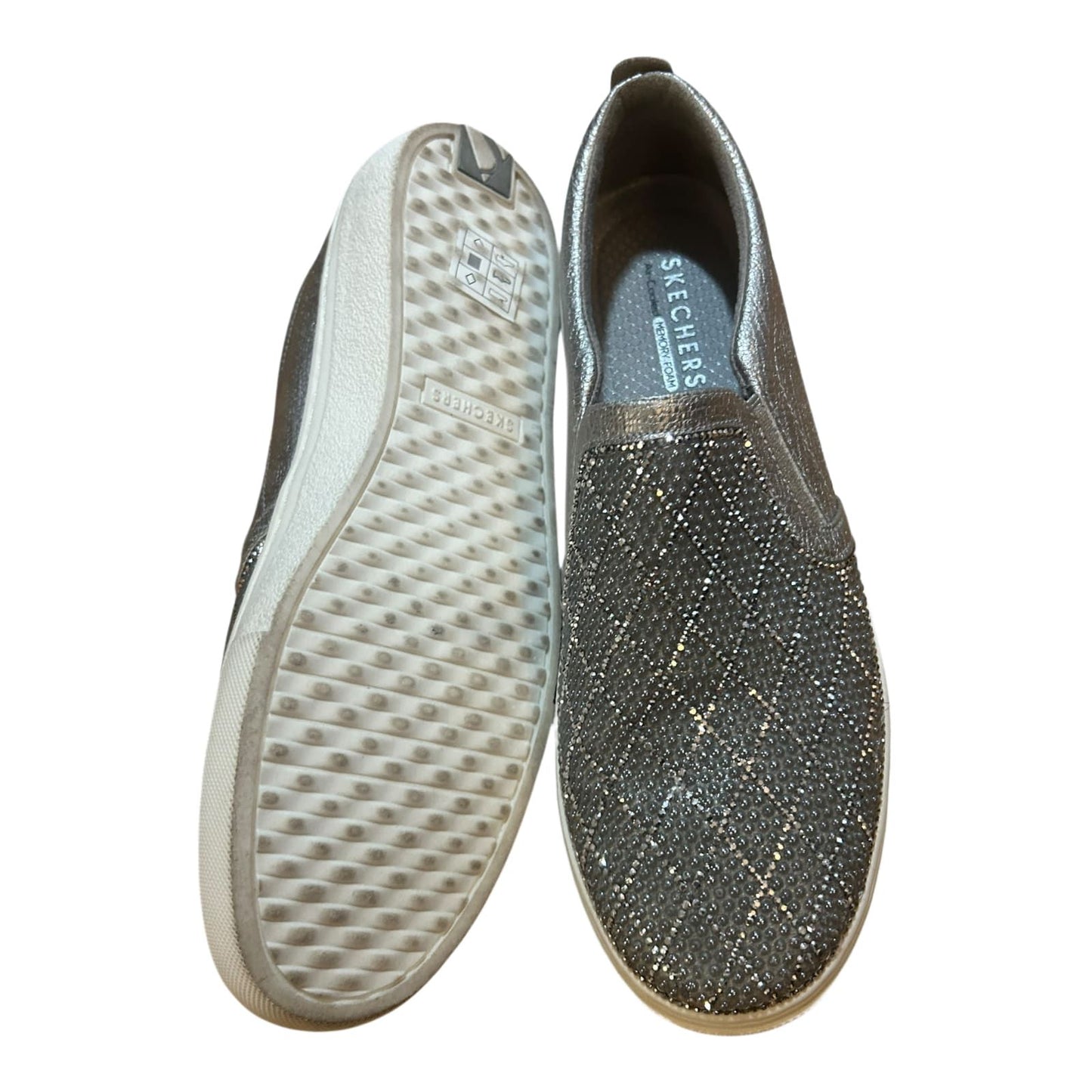 Skechers Slip On Damen Schuhe Gr 38 Grau Glitzer Strass Komfort Freizeit