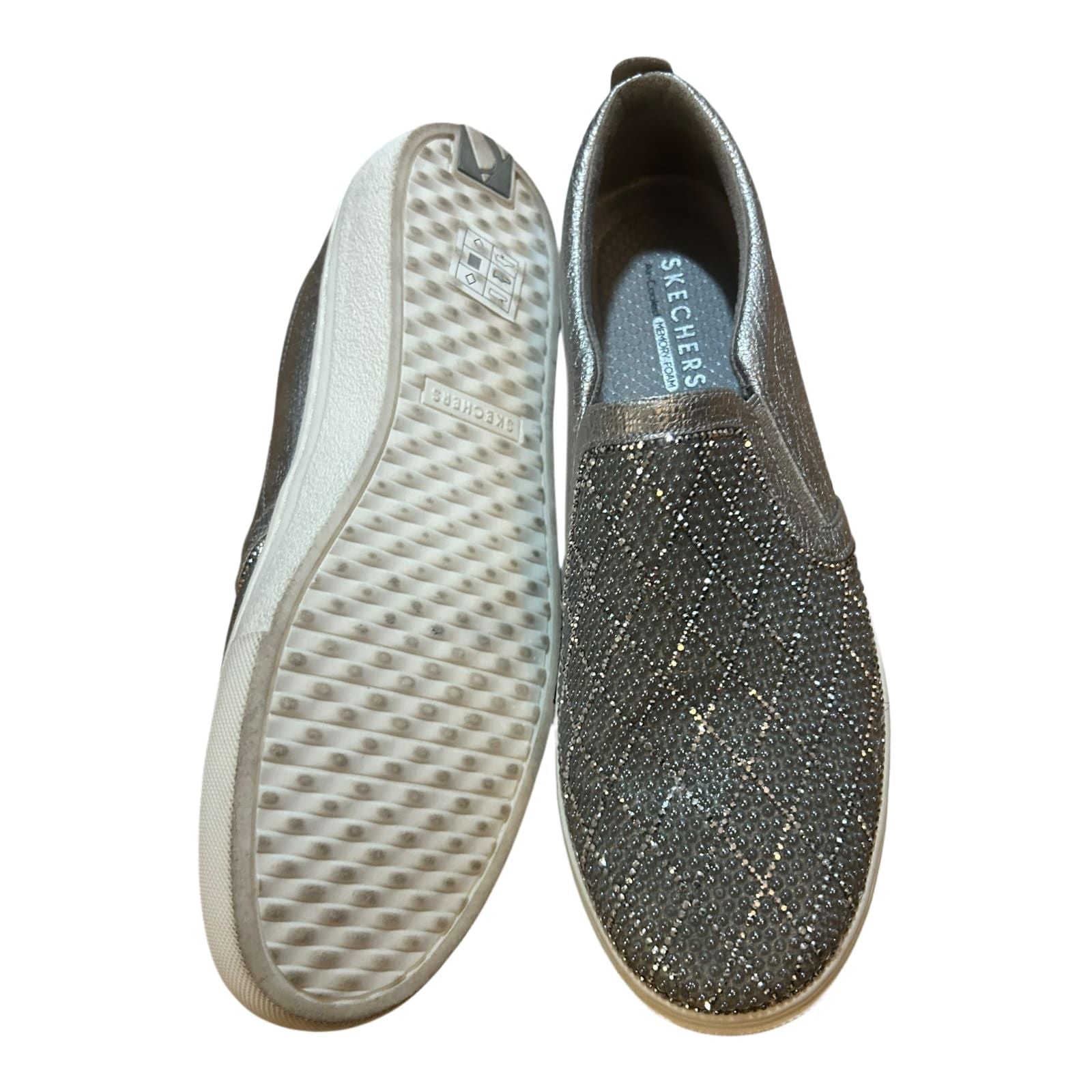 Skechers Slip On Damen Schuhe Gr 38 Grau Glitzer Strass Komfort Freizeit