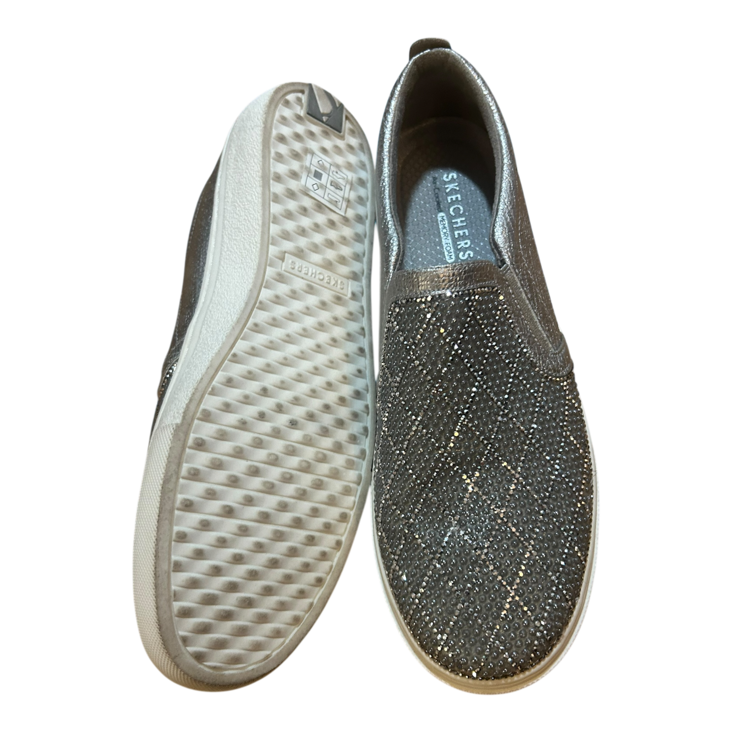 Skechers Slip On Damen Schuhe Gr 38 Grau Glitzer Strass Komfort Freizeit