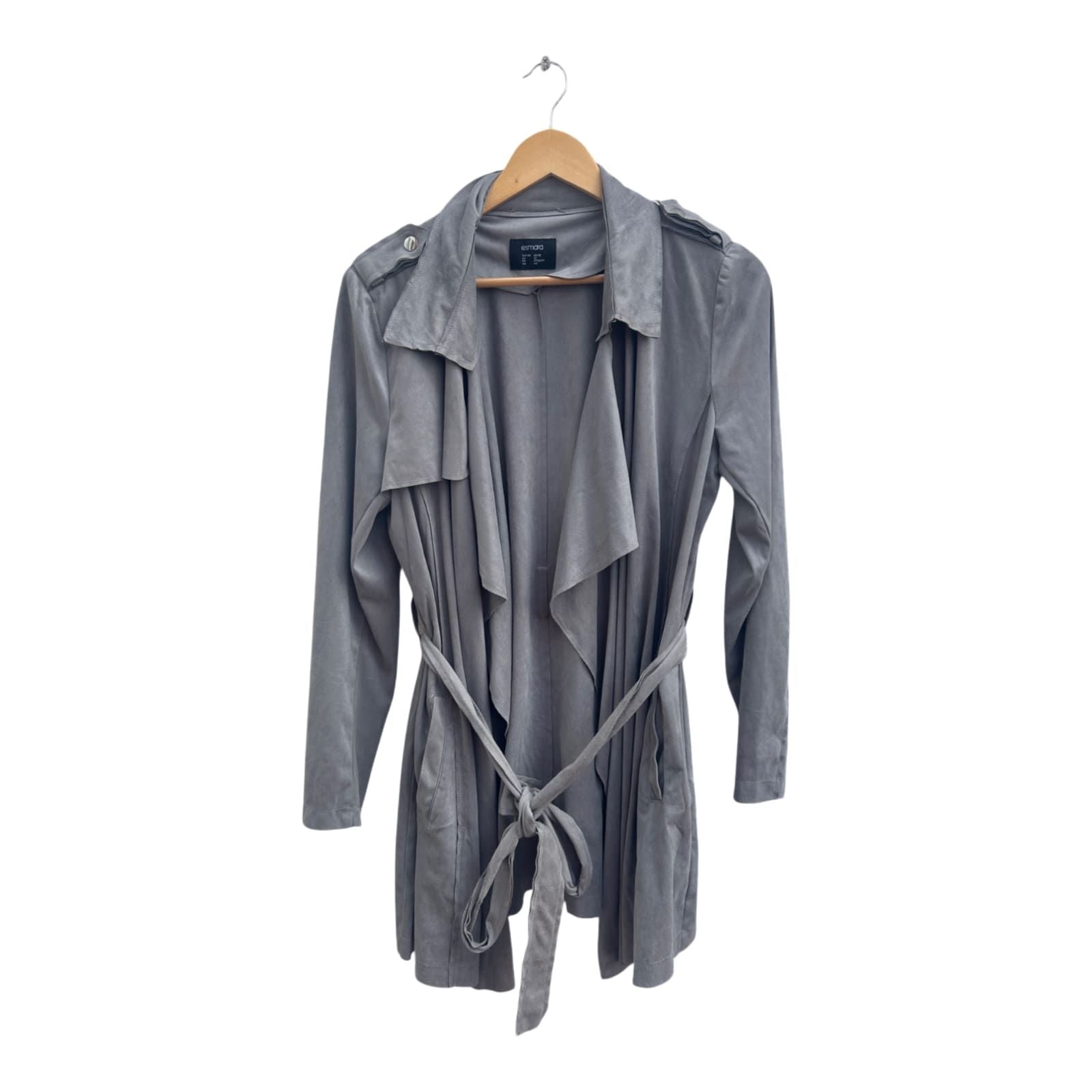 Damen Trenchcoat Gr 42 Grau Esmara Wasserfall Mantel Bindegürtel Übergangszeit