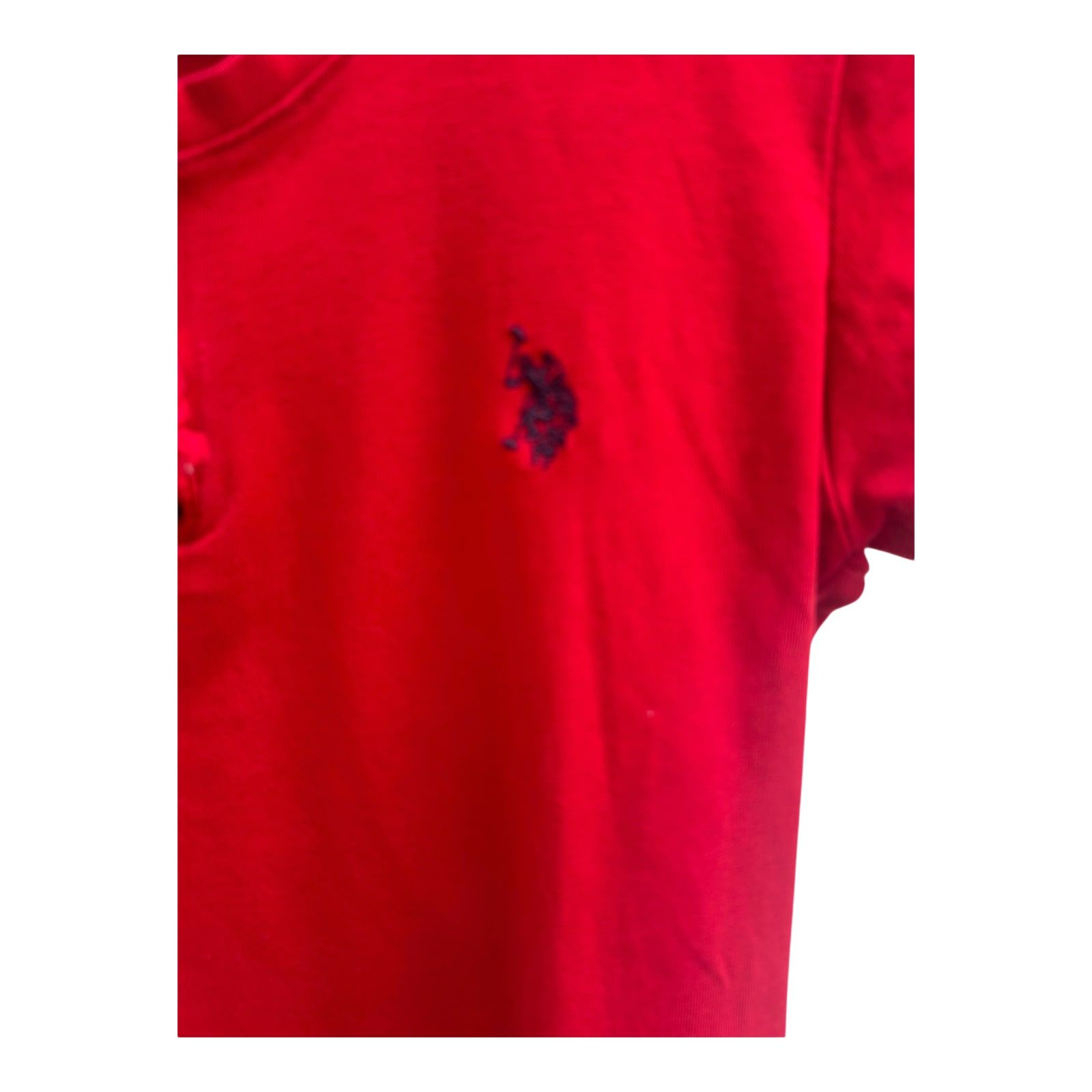 US Polo Damen T Shirt Rot M Baumwolle Stretch Kurzarm Logo Basic Freizeit