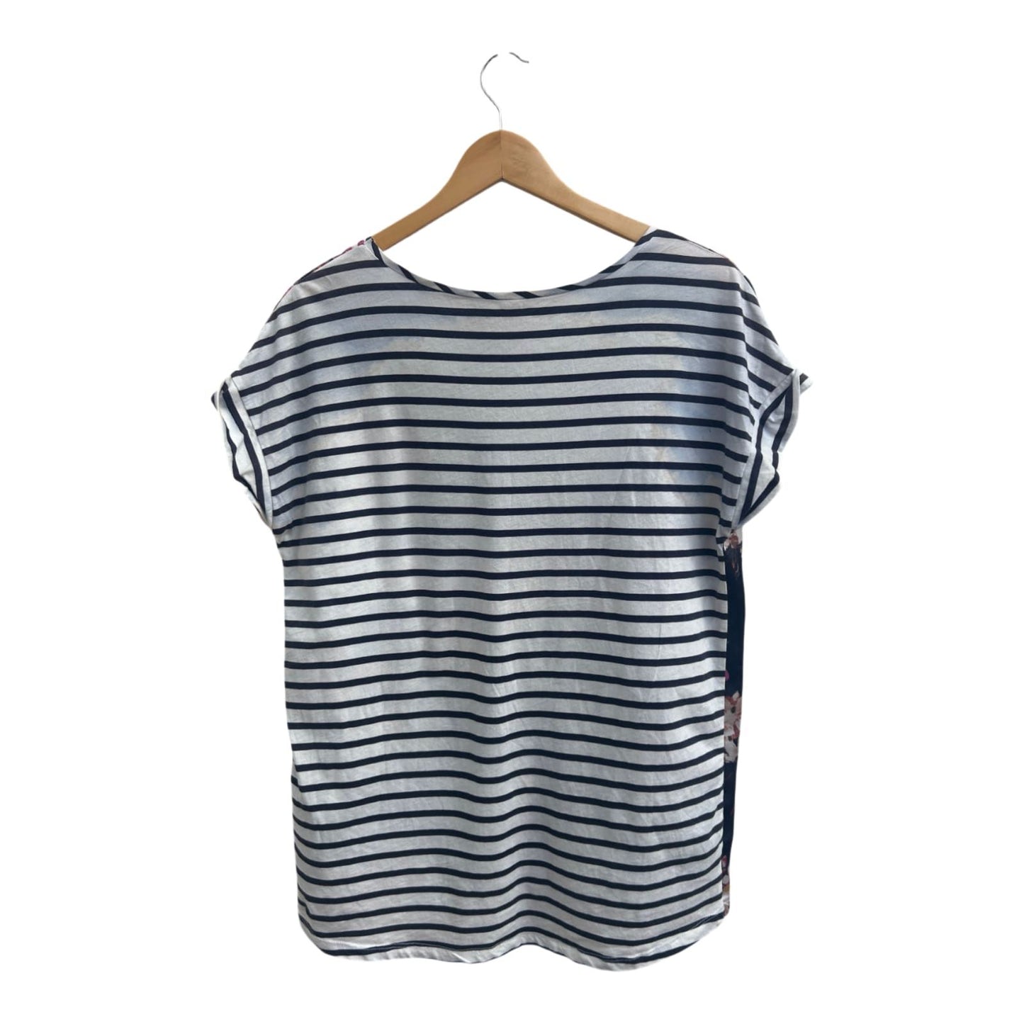 Oui Damen Shirt Gr 38 Navy Blumenmuster Baumwolle Polyester Kurzarm Sommer Top