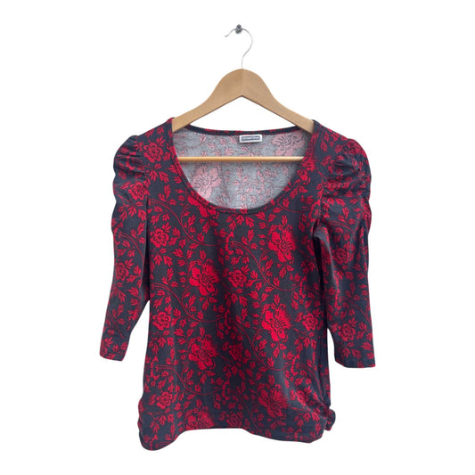 Street One Damen Shirt Bluse Gr 36 Rot Schwarz Blumenmuster Stretch 3/4 Arm Elegant