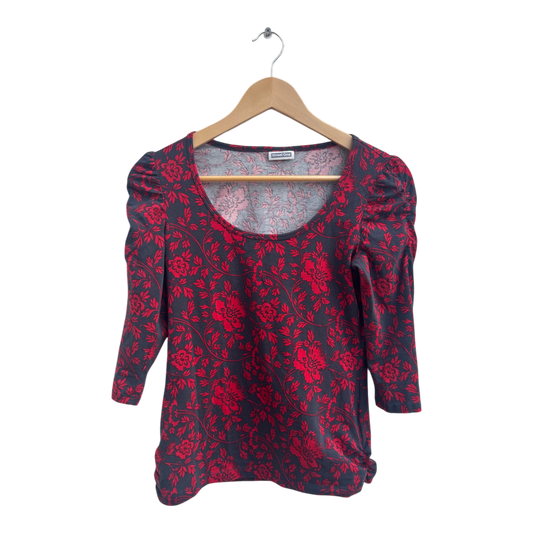 Street One Damen Shirt Bluse Gr 36 Rot Schwarz Blumenmuster Stretch 3/4 Arm Elegant