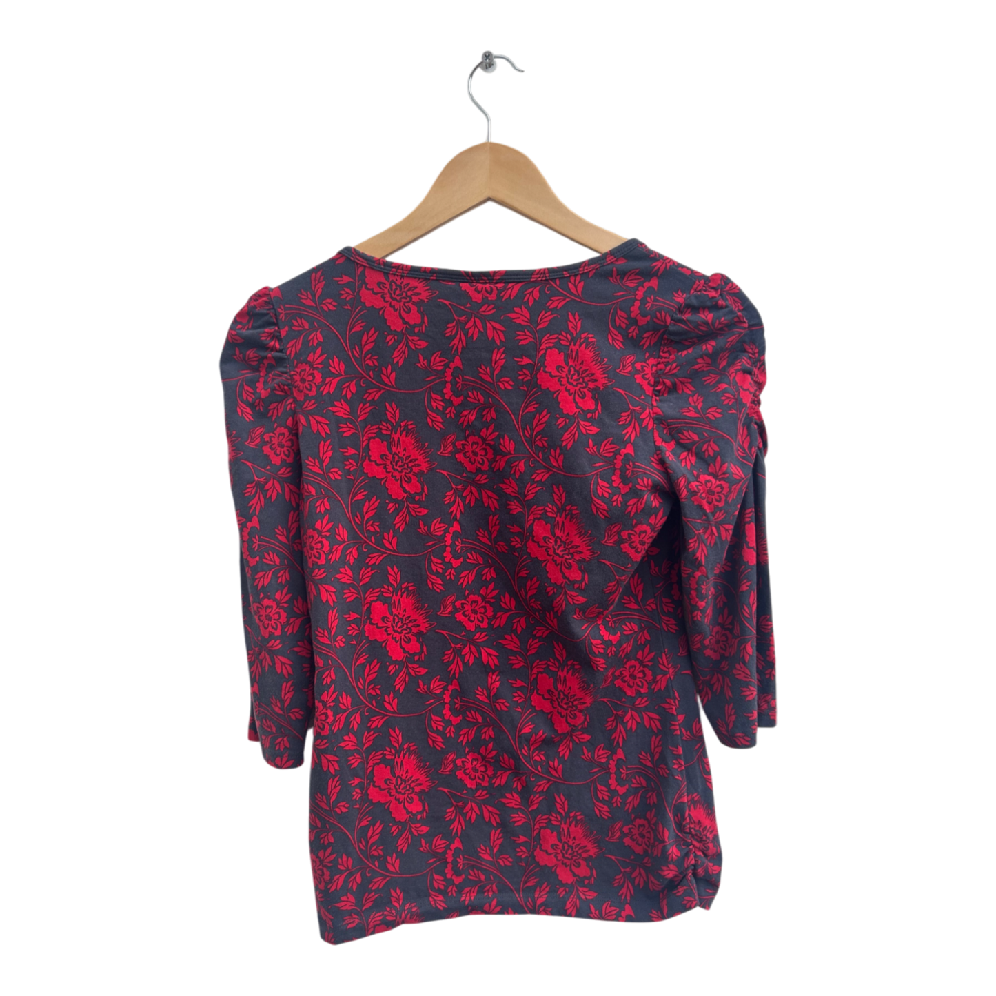 Street One Damen Shirt Bluse Gr 36 Rot Schwarz Blumenmuster Stretch 3/4 Arm Elegant