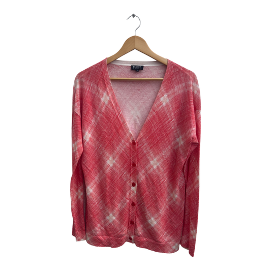 Escada Cardigan Damen Strickjacke Gr L Rot Weiß Freizeitmode Baumwolle Modal