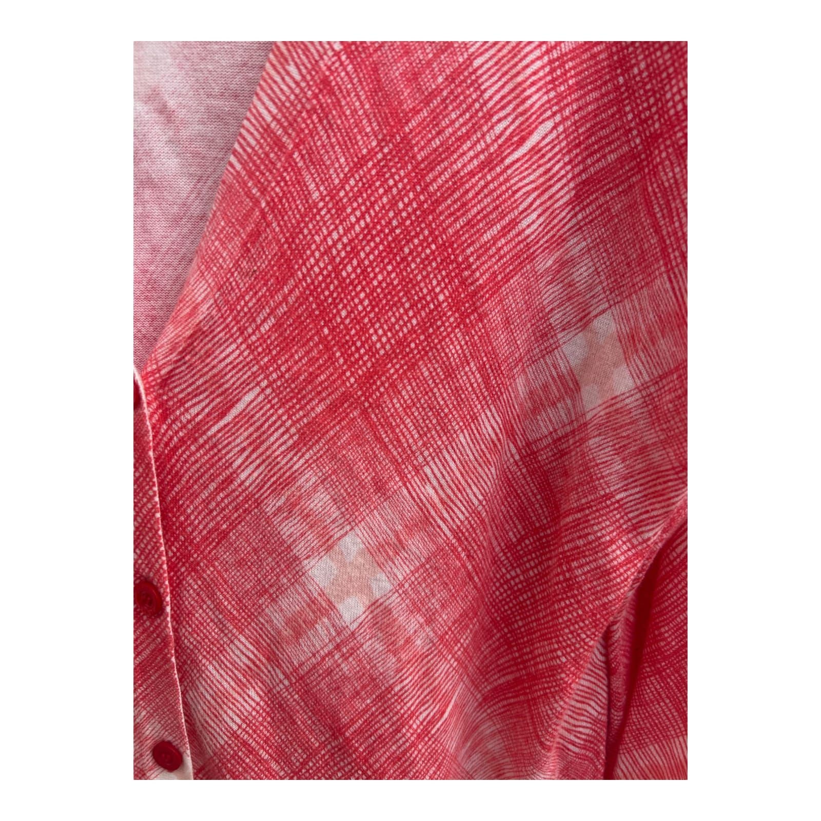 Escada Cardigan Damen Strickjacke Gr L Rot Weiß Freizeitmode Baumwolle Modal