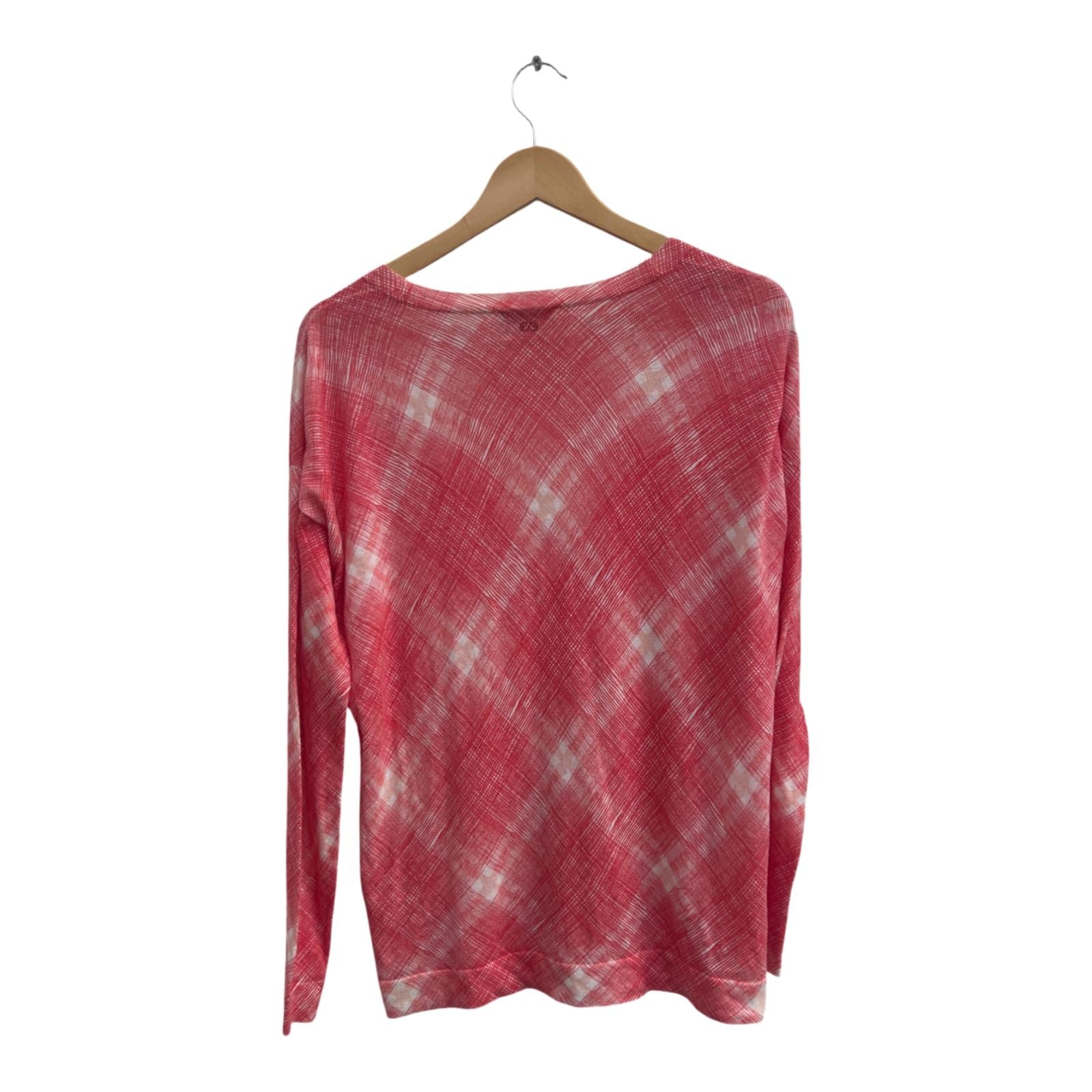 Escada Cardigan Damen Strickjacke Gr L Rot Weiß Freizeitmode Baumwolle Modal