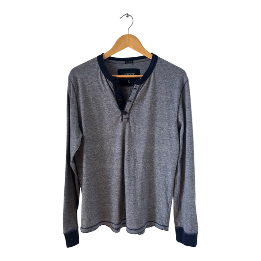 Cherokee Herren Longsleeve Gr L Grau Henley Shirt Baumwolle Polyester Casual