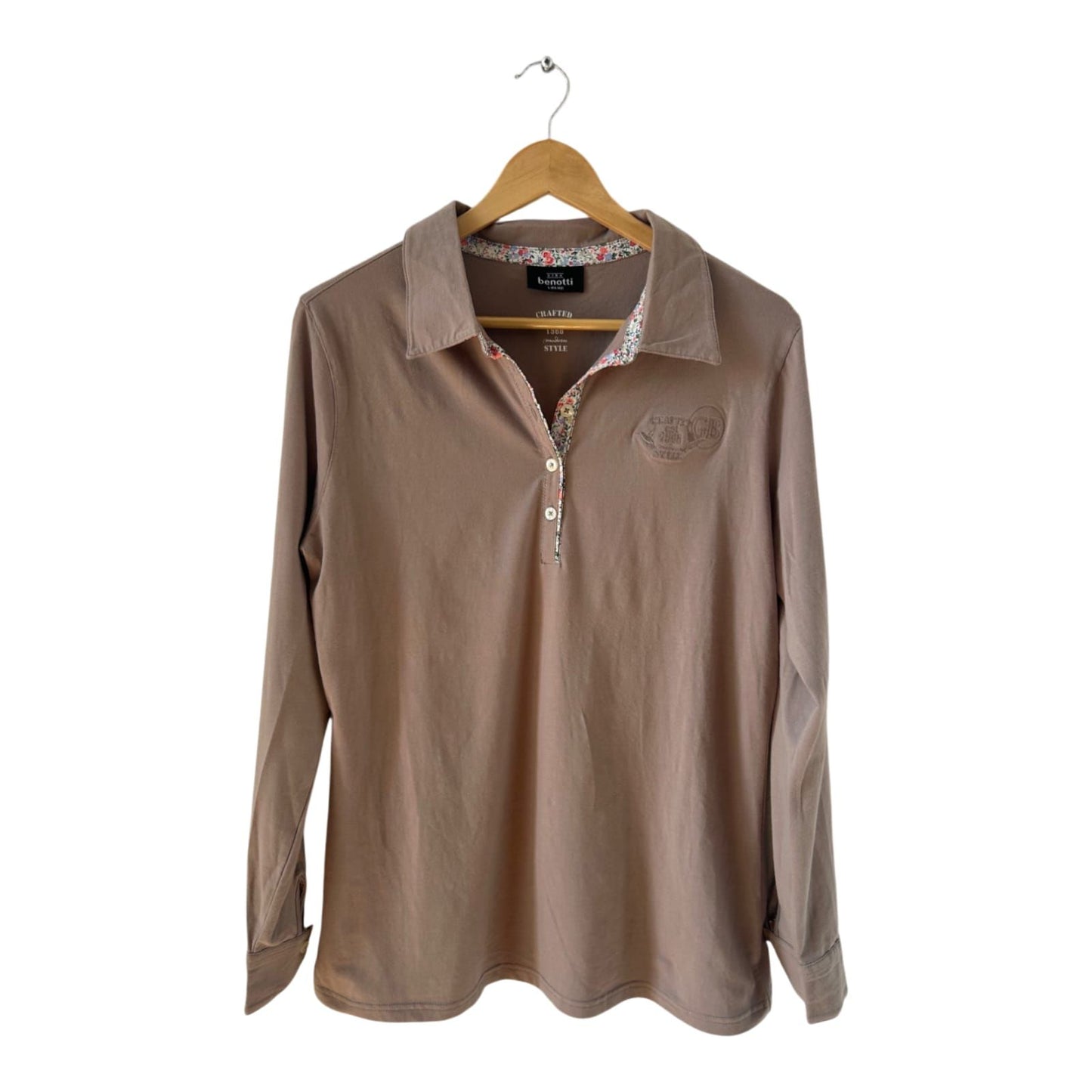 Gina Benotti Damen Shirt Gr L Taupe Langarm Baumwolle Elasthan Bluse Casual