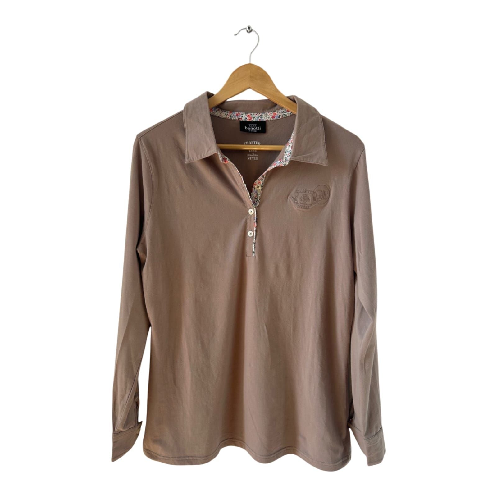 Gina Benotti Damen Shirt Gr L Taupe Langarm Baumwolle Elasthan Bluse Casual