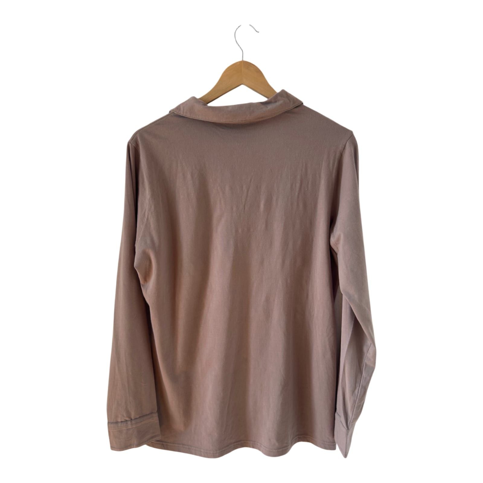 Gina Benotti Damen Shirt Gr L Taupe Langarm Baumwolle Elasthan Bluse Casual