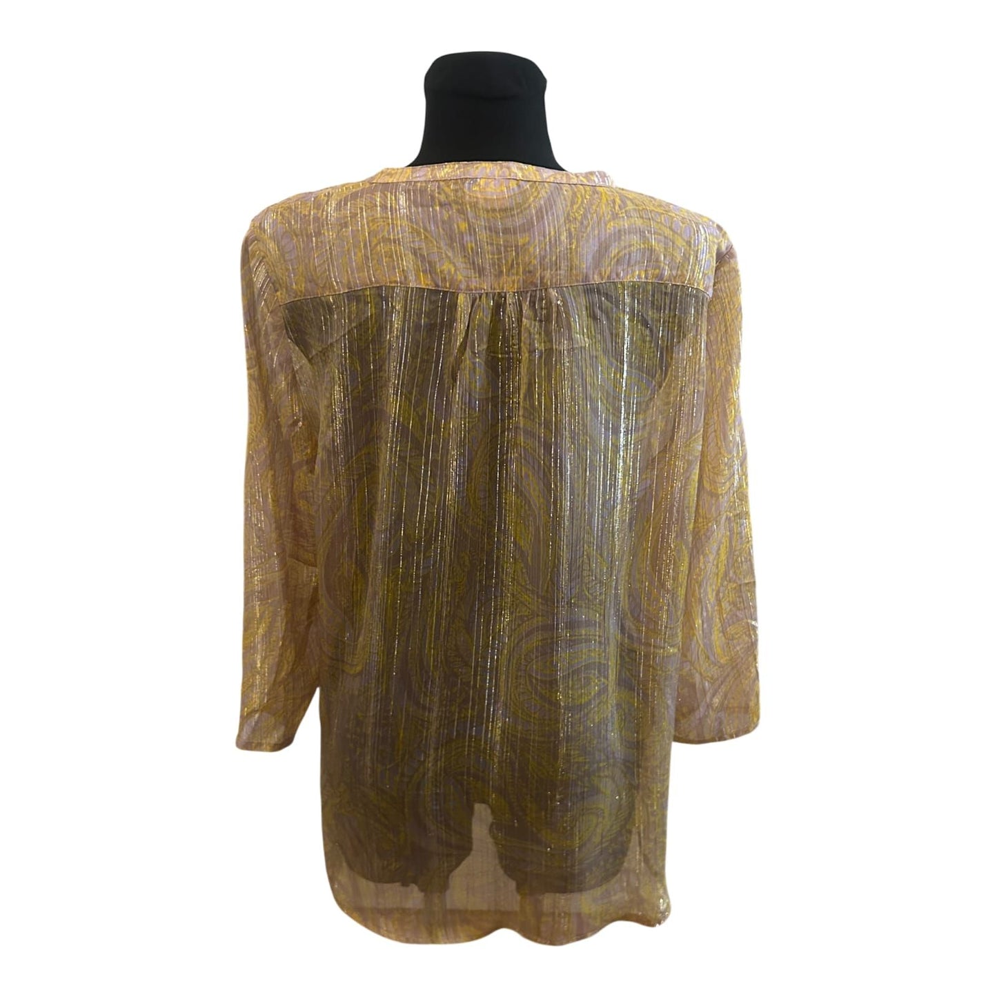 Saint Tropez Damen Bluse Gr L Transparent Silberstreifen 3/4 Arm Elegant
