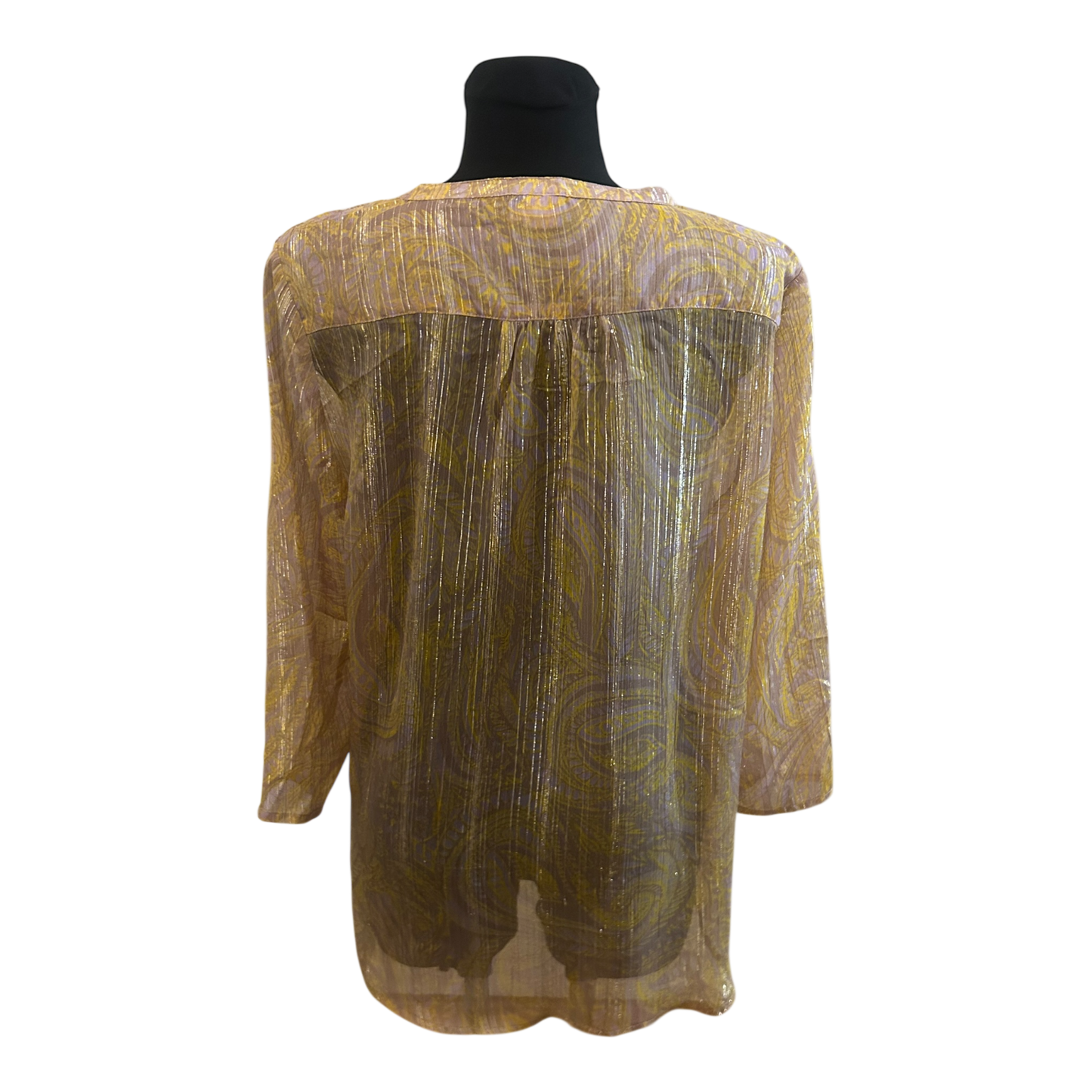 Saint Tropez Damen Bluse Gr L Transparent Silberstreifen 3/4 Arm Elegant