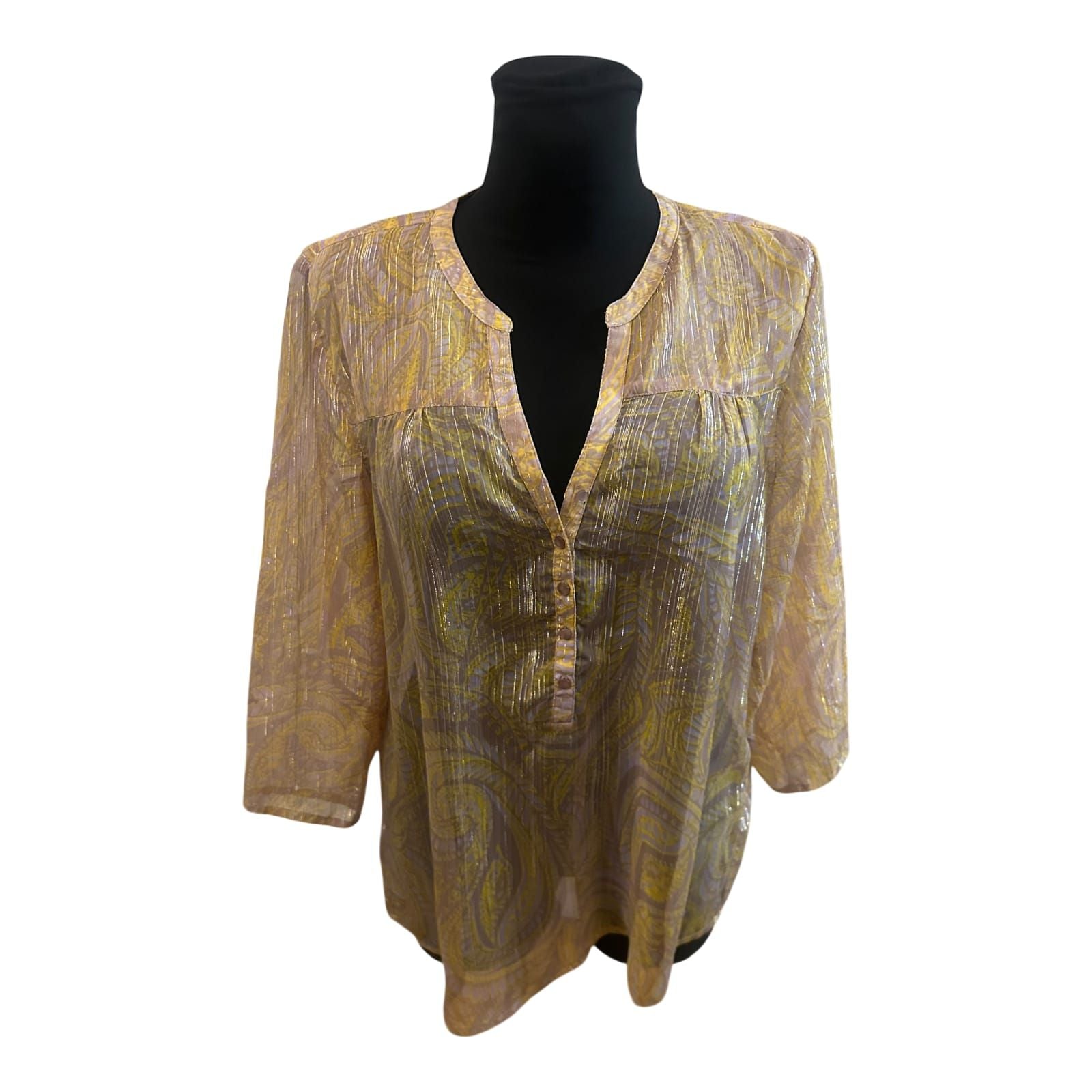 Saint Tropez Damen Bluse Gr L Transparent Silberstreifen 3/4 Arm Elegant