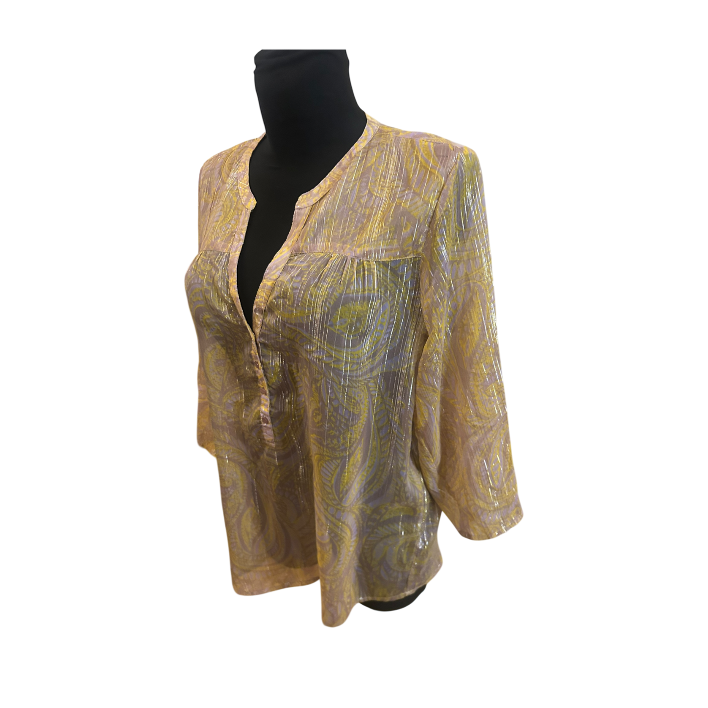 Saint Tropez Damen Bluse Gr L Transparent Silberstreifen 3/4 Arm Elegant