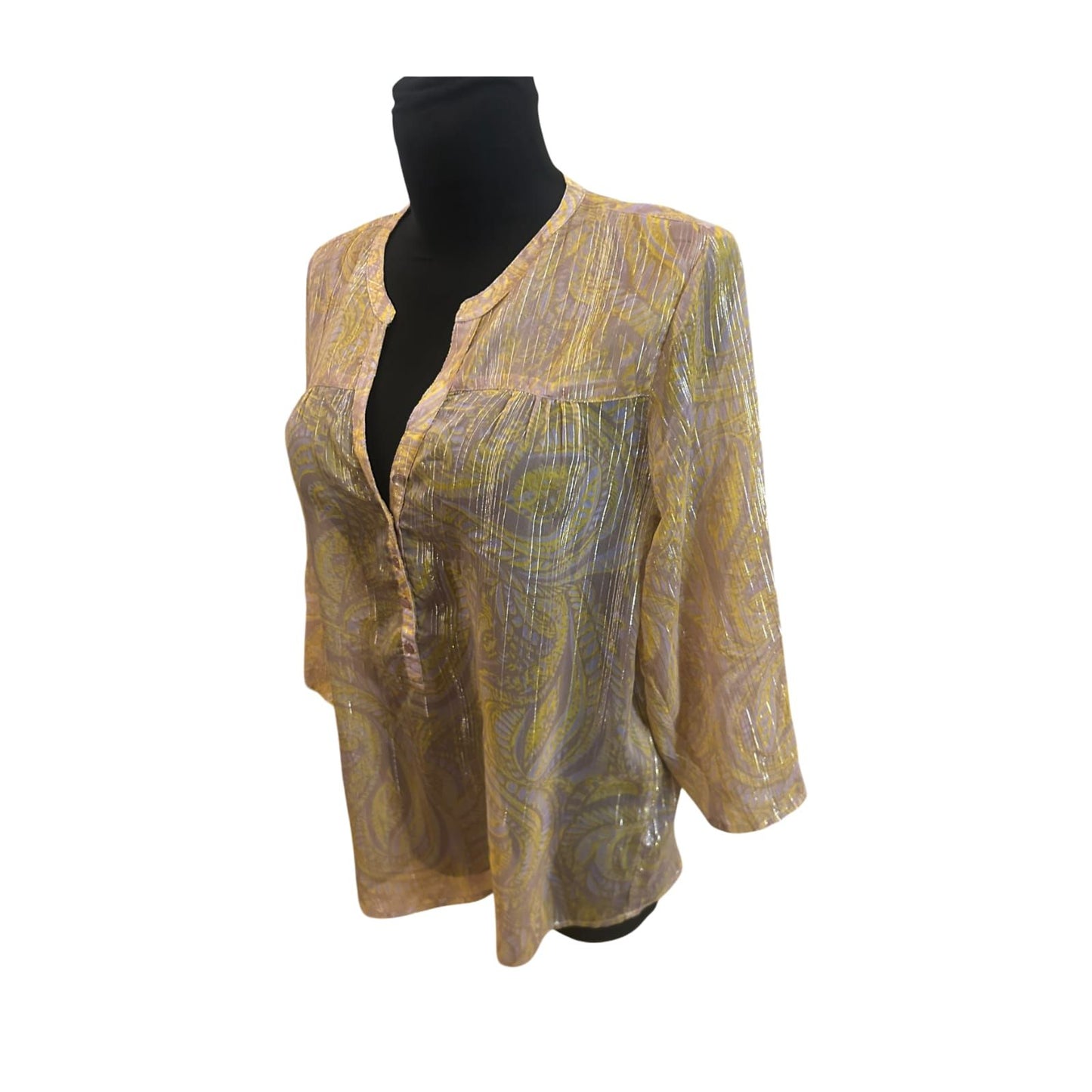 Saint Tropez Damen Bluse Gr L Transparent Silberstreifen 3/4 Arm Elegant