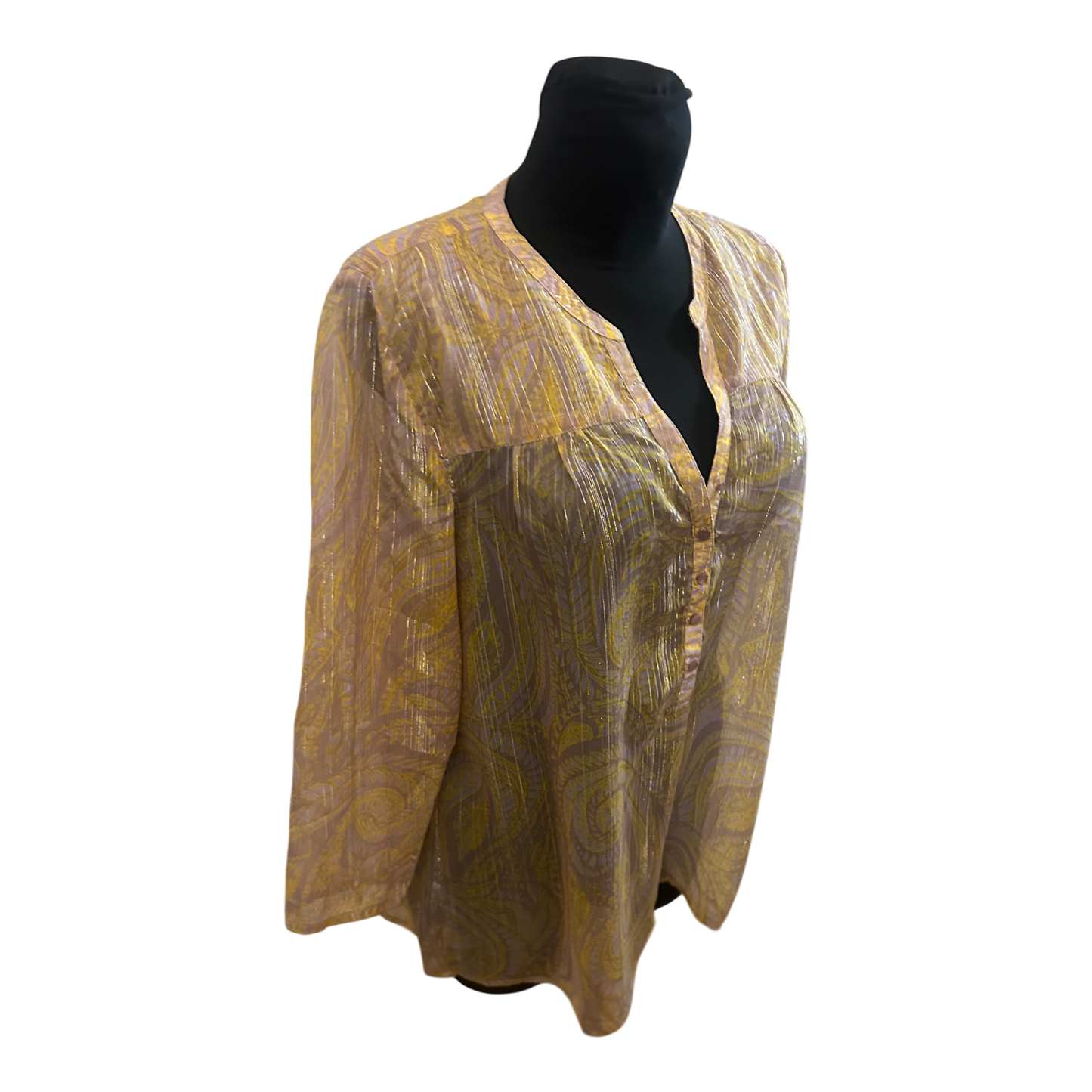 Saint Tropez Damen Bluse Gr L Transparent Silberstreifen 3/4 Arm Elegant