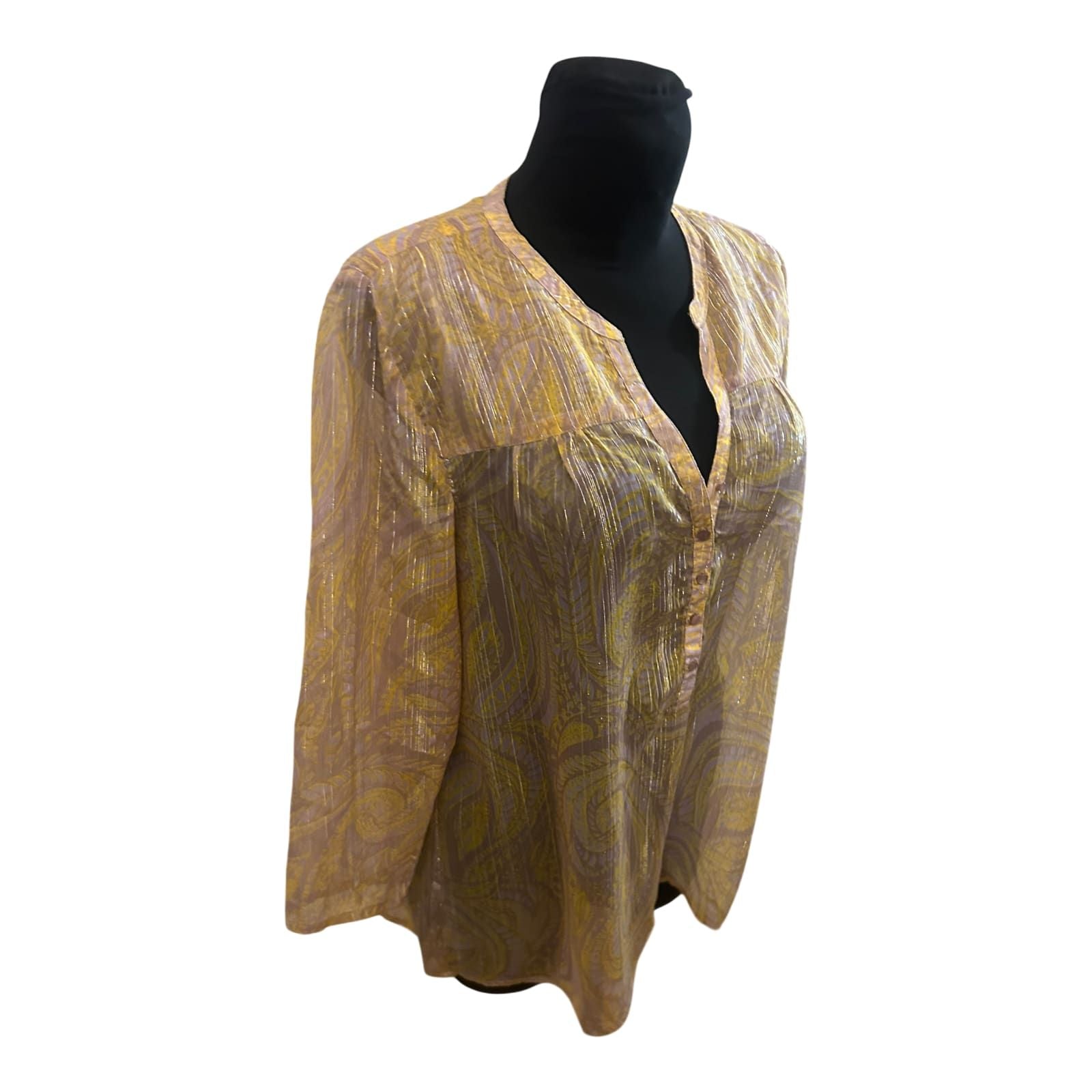 Saint Tropez Damen Bluse Gr L Transparent Silberstreifen 3/4 Arm Elegant