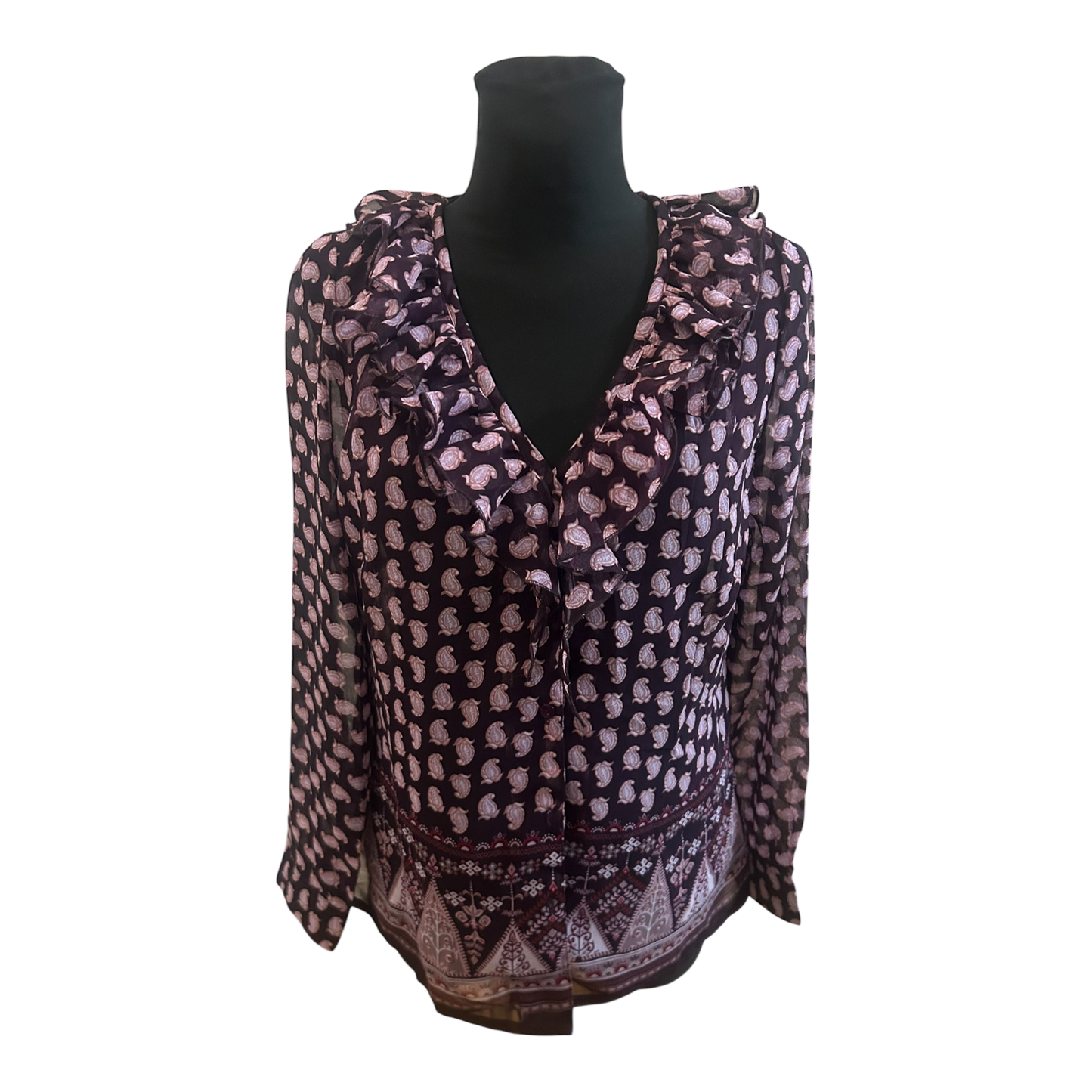 Vivance Collection Damen Bluse Gr 42 Dunkelviolett Rosa Paisley Langarm Volant