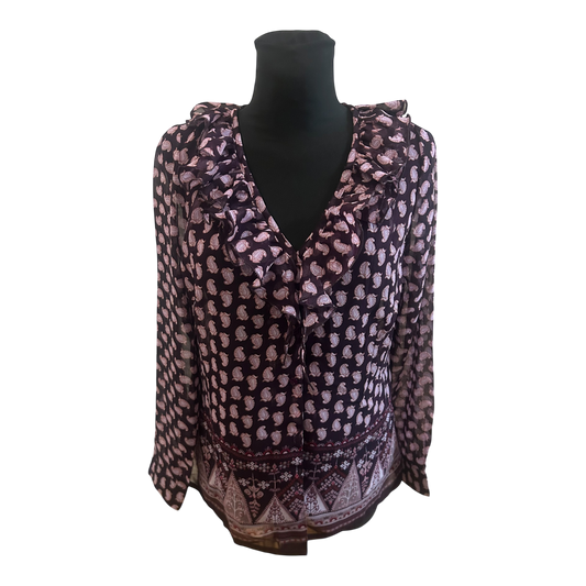 Vivance Collection Damen Bluse Gr 42 Dunkelviolett Rosa Paisley Langarm Volant