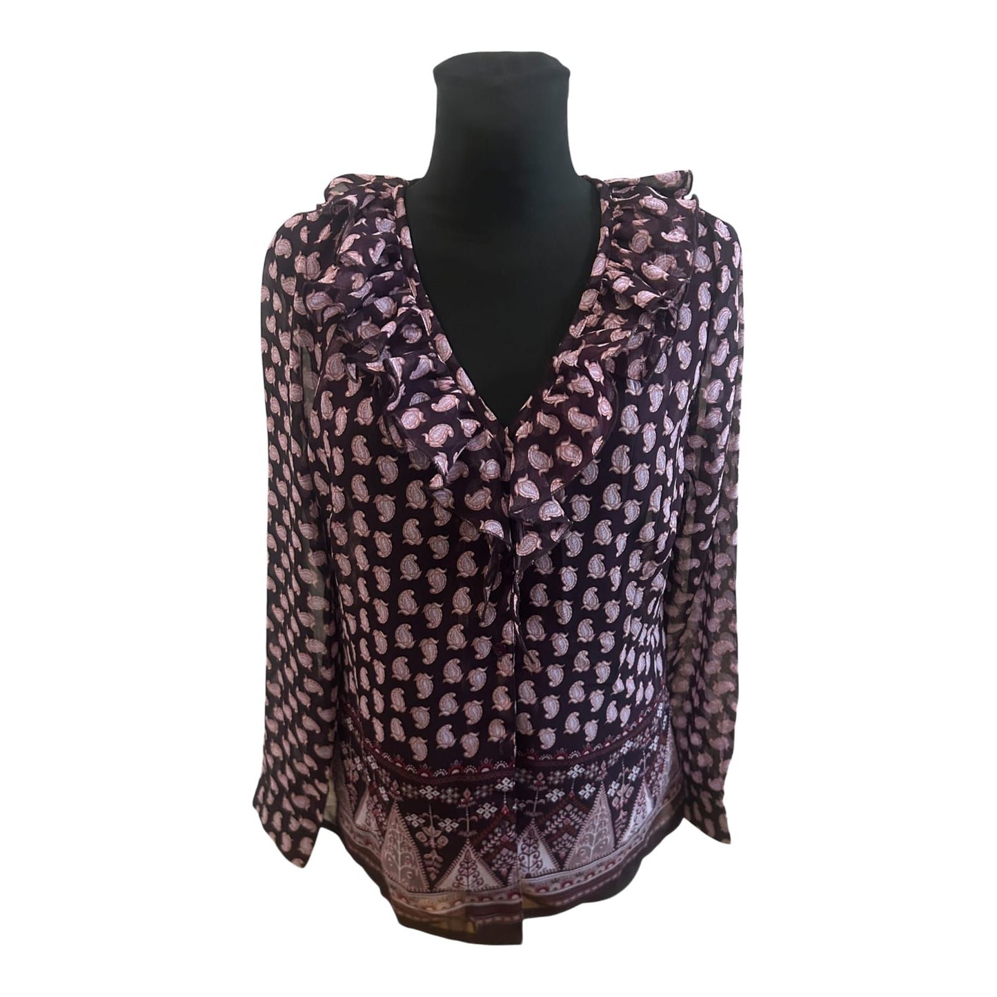 Vivance Collection Damen Bluse Gr 42 Dunkelviolett Rosa Paisley Langarm Volant