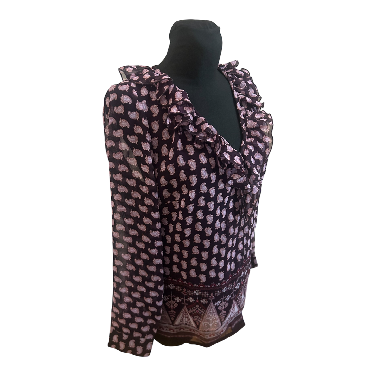 Vivance Collection Damen Bluse Gr 42 Dunkelviolett Rosa Paisley Langarm Volant