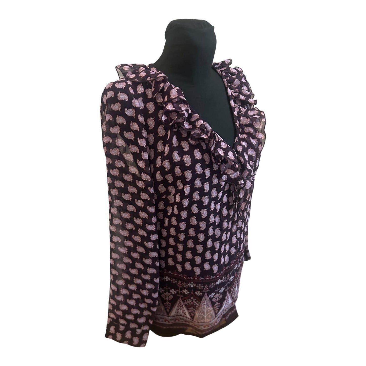 Vivance Collection Damen Bluse Gr 42 Dunkelviolett Rosa Paisley Langarm Volant