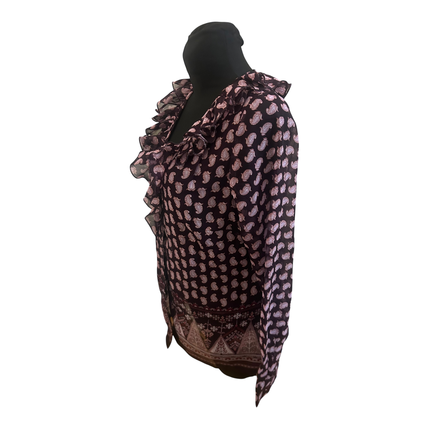 Vivance Collection Damen Bluse Gr 42 Dunkelviolett Rosa Paisley Langarm Volant