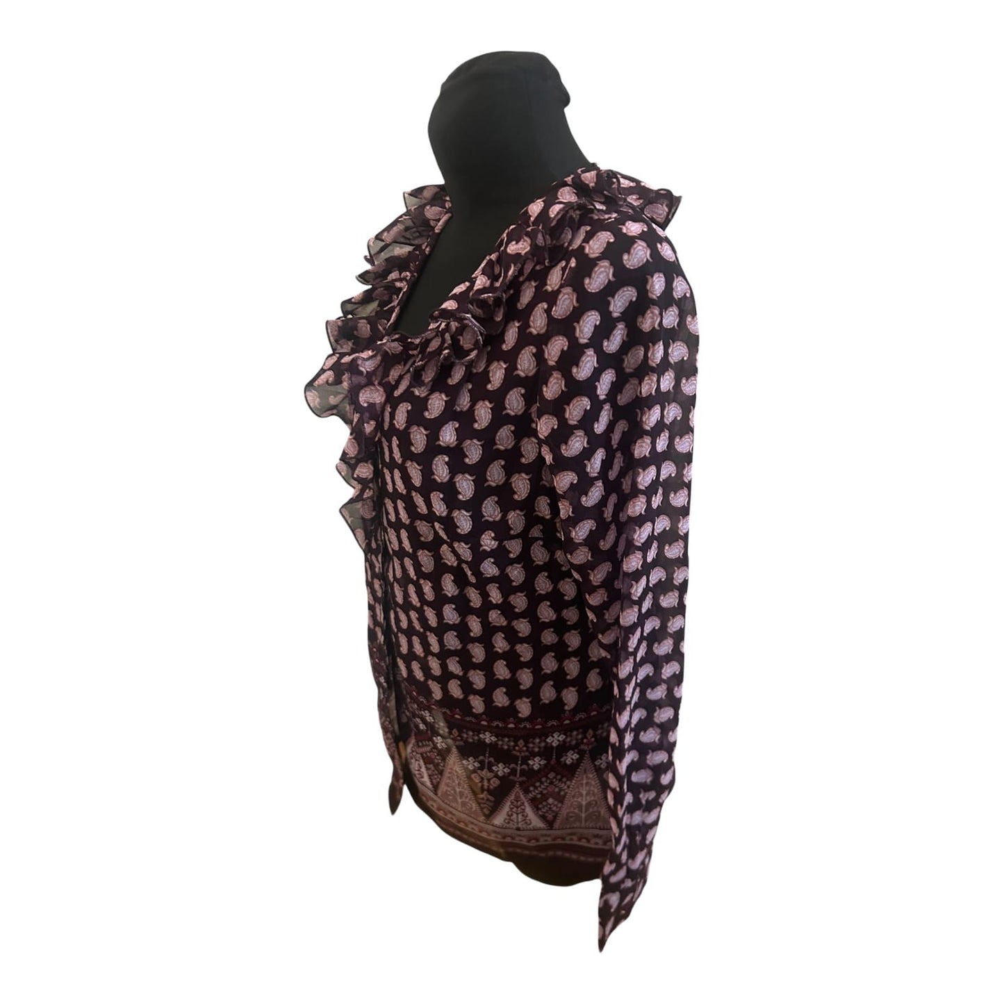 Vivance Collection Damen Bluse Gr 42 Dunkelviolett Rosa Paisley Langarm Volant