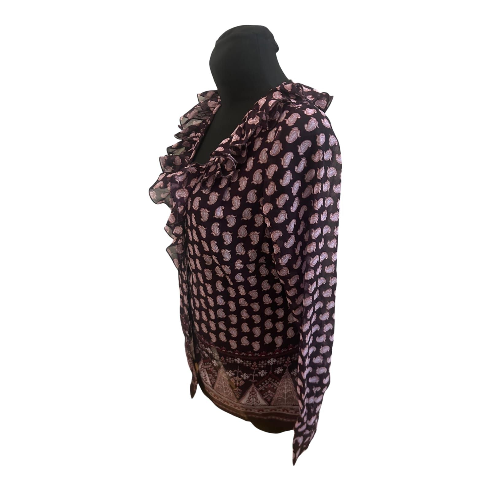 Vivance Collection Damen Bluse Gr 42 Dunkelviolett Rosa Paisley Langarm Volant